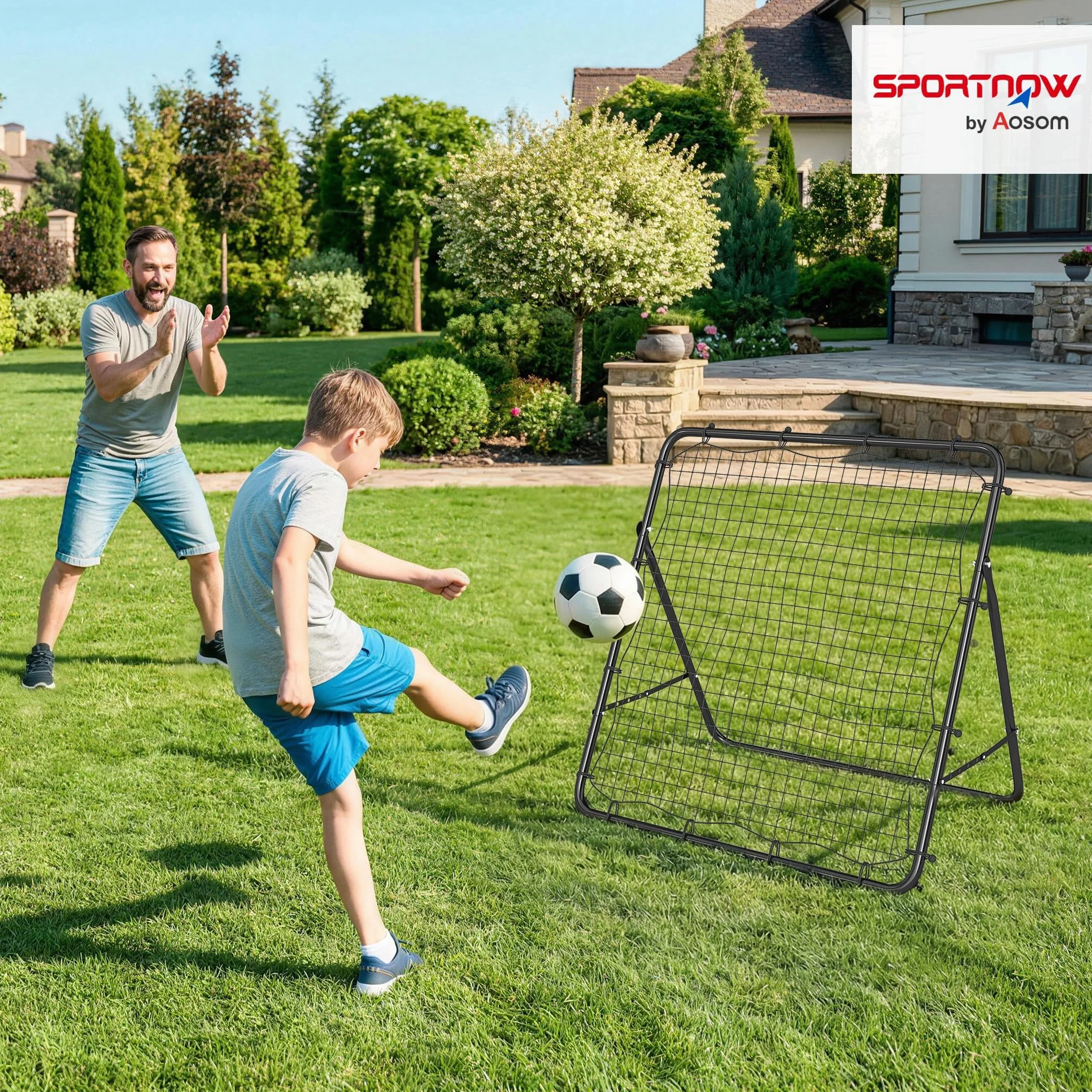SPORTNOW Pieghevole Rete di Rimbalzo Calcio 5 Angolazione Regolabile Acciaio Allenamento Nero
