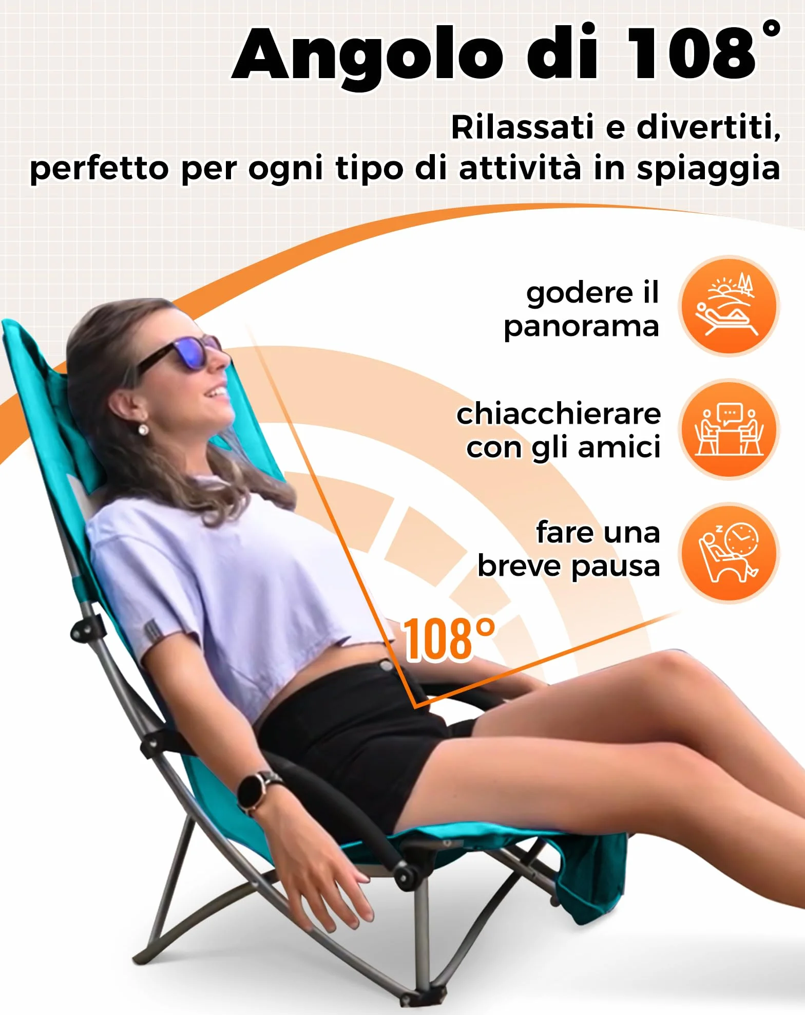 KingCamp Set di 2 Sedie da Spiaggia Pieghevoli Portata 180kg Cuscino Imbottibile Ciano