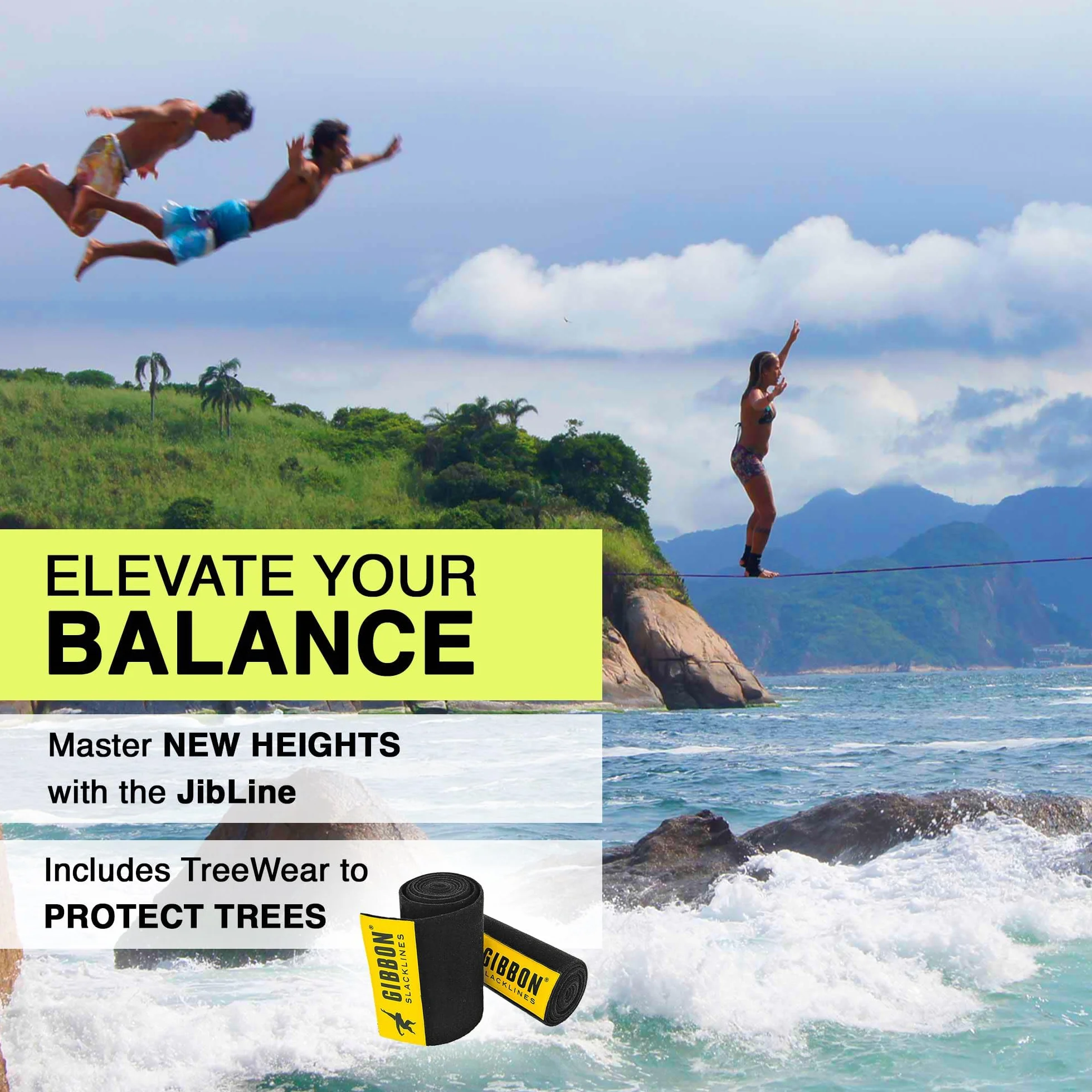 Gibbon Slacklines Jibline Treewear nero 15m 5cm Slackline con cricchetto