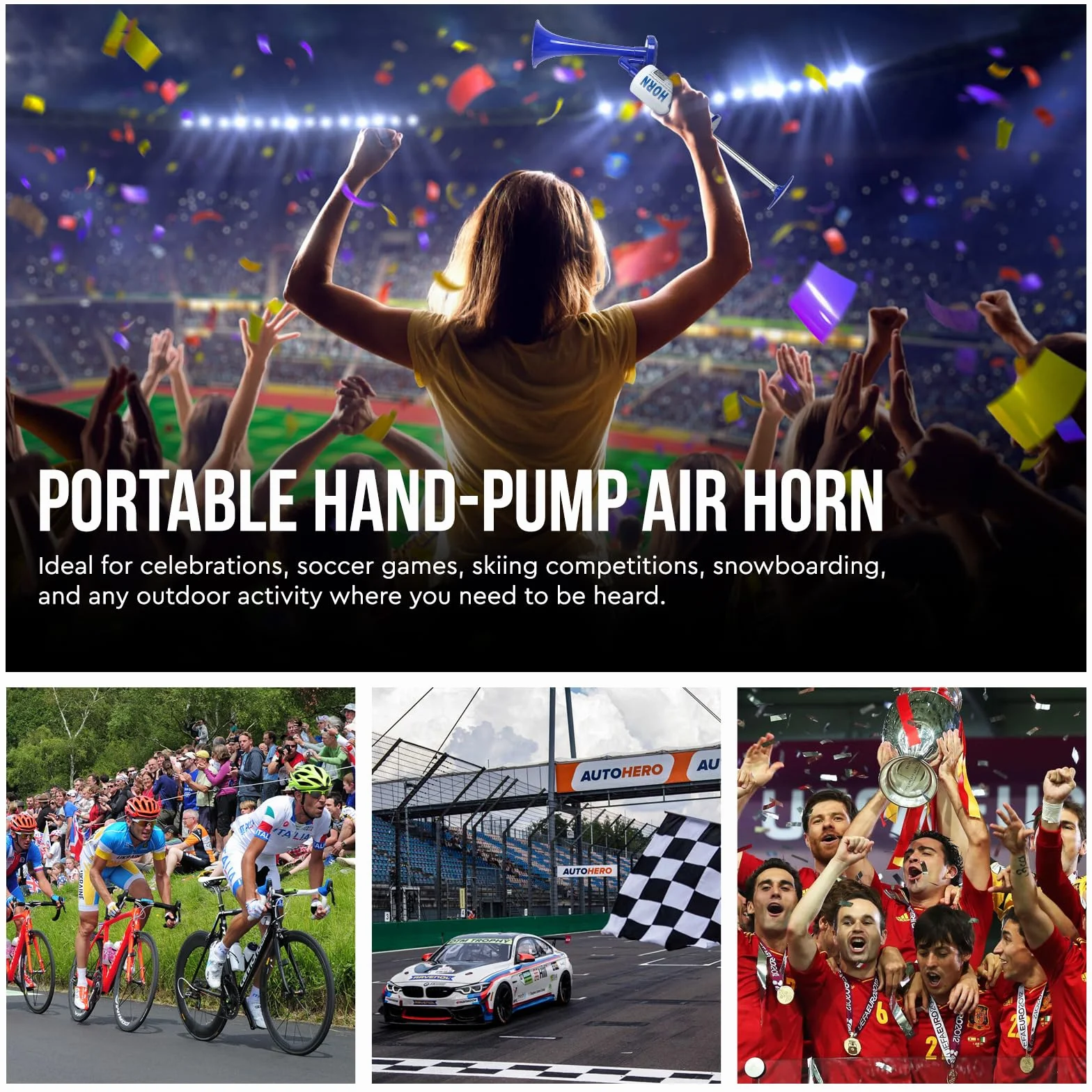 Air Horn Clacson da Calcio Tromba d'Aria Portatile Corno Aereo
