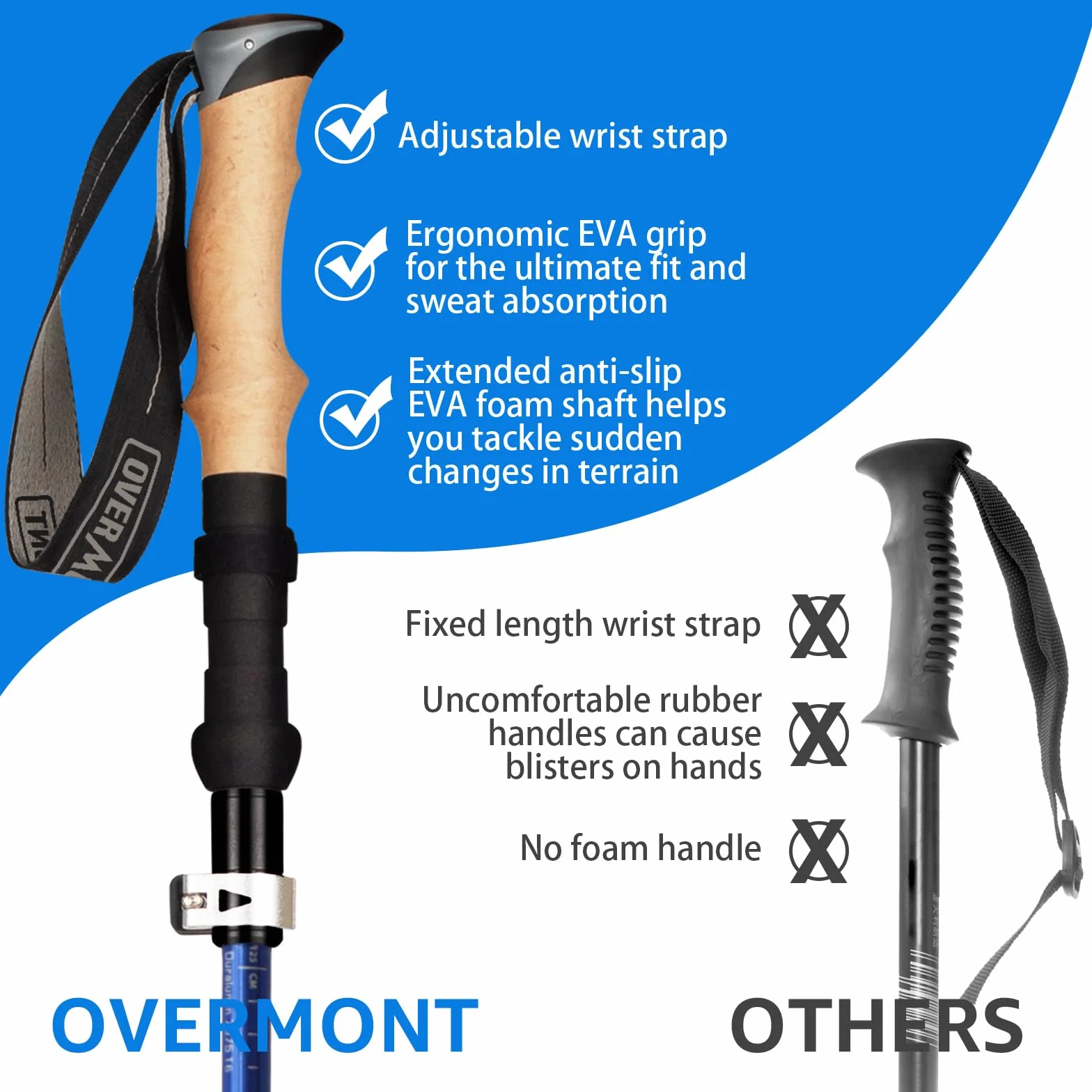 Overmont Bastoni da trekking pieghevoli in alluminio 105-125 cm 1 paio per tutto il terrain