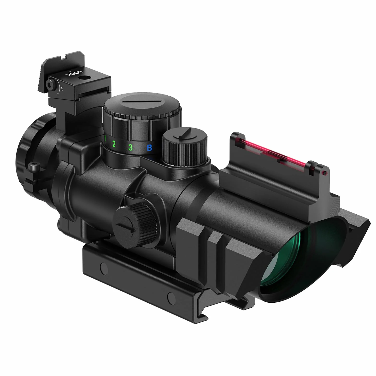Feyachi Cannocchiale da puntamento 4x32 rosso-verde-blu con triplo reticolo illuminato a distanza rapida e mirino in fibra ottica superiore