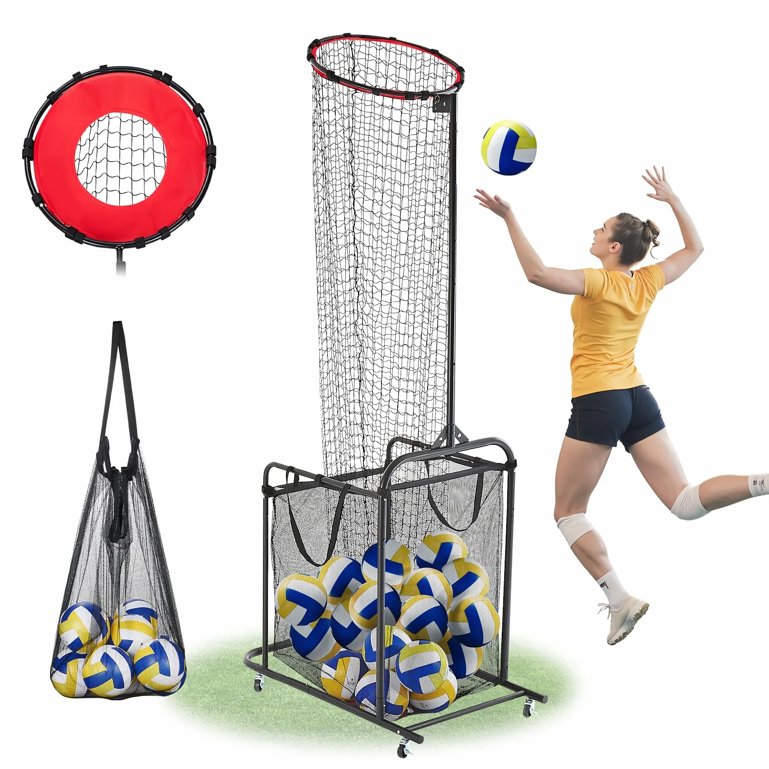 VEVOR Sistema di rete per allenamento pallavolo, 8 x 11/3,7 x 3,4 m/pratica di lancio/pratica di picchietto/14 rete, stazione a rete portatile, facile da installare, per interni ed esterni, rete per