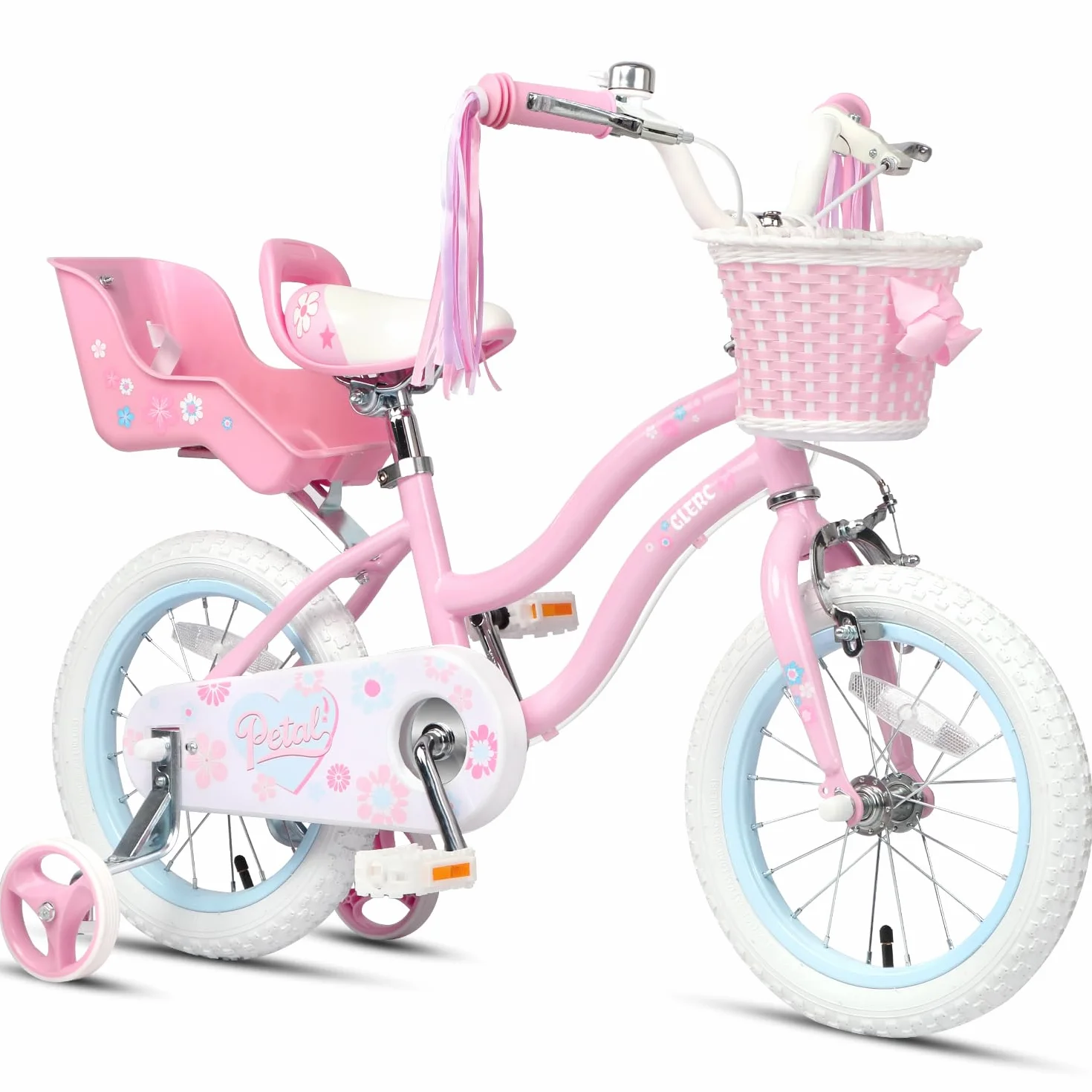 Bicicletta per Bambini 12 Pollici, Stile Principessa con Cestino e Rotelle di Supporto, Rosa