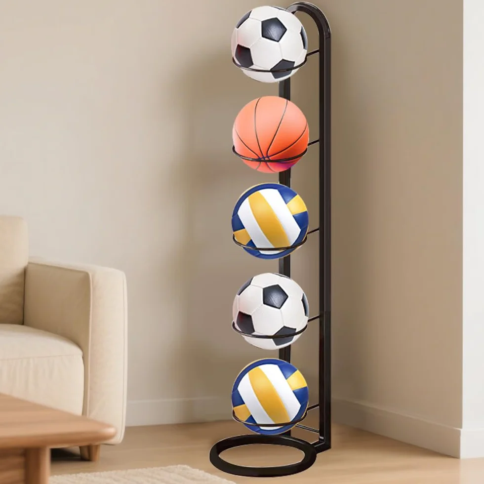 Kleemeiero Rastrelliera per Palloni Verticale 5 Livelli Porta Pallone da Calcio Basket Pallavolo, Nero