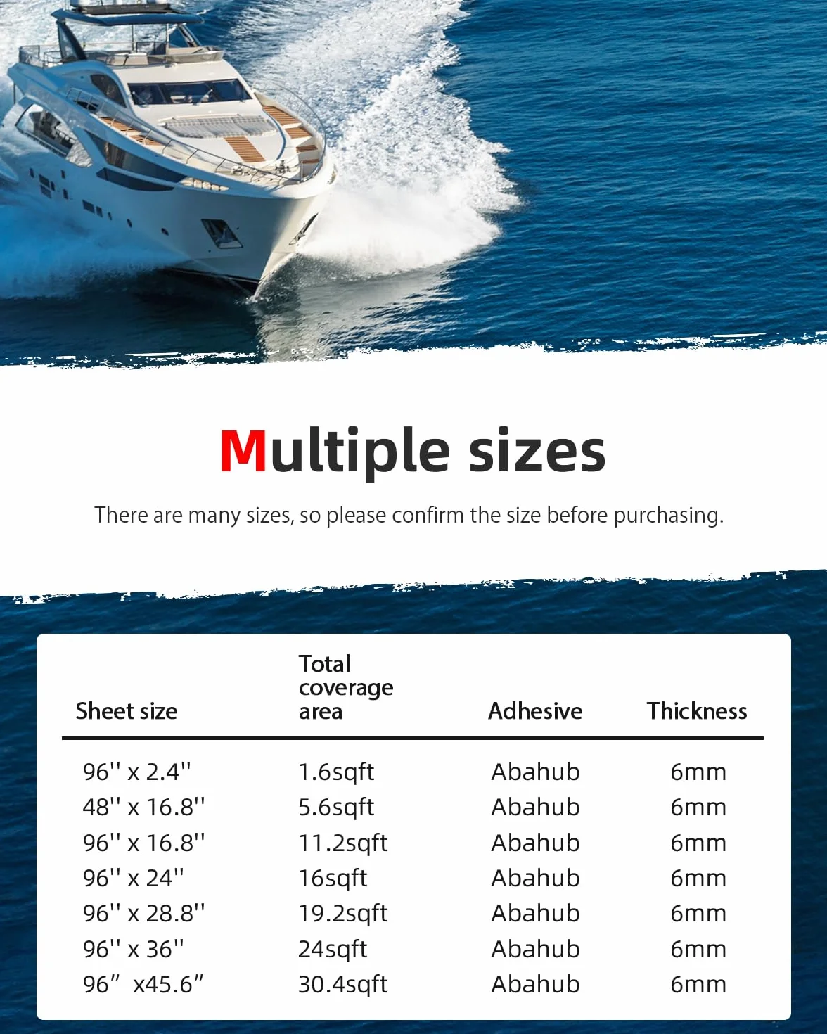 Abahub Finto Teak per Barca Eva Schiuma Autoadesiva Moquette Nautica Accessori Barca Pavimentazione Antiscivolo Marine Boat Decking Mat per Barche Piscina Yacht 121x42cm, 243cm x6/42/60/73/91/115cm