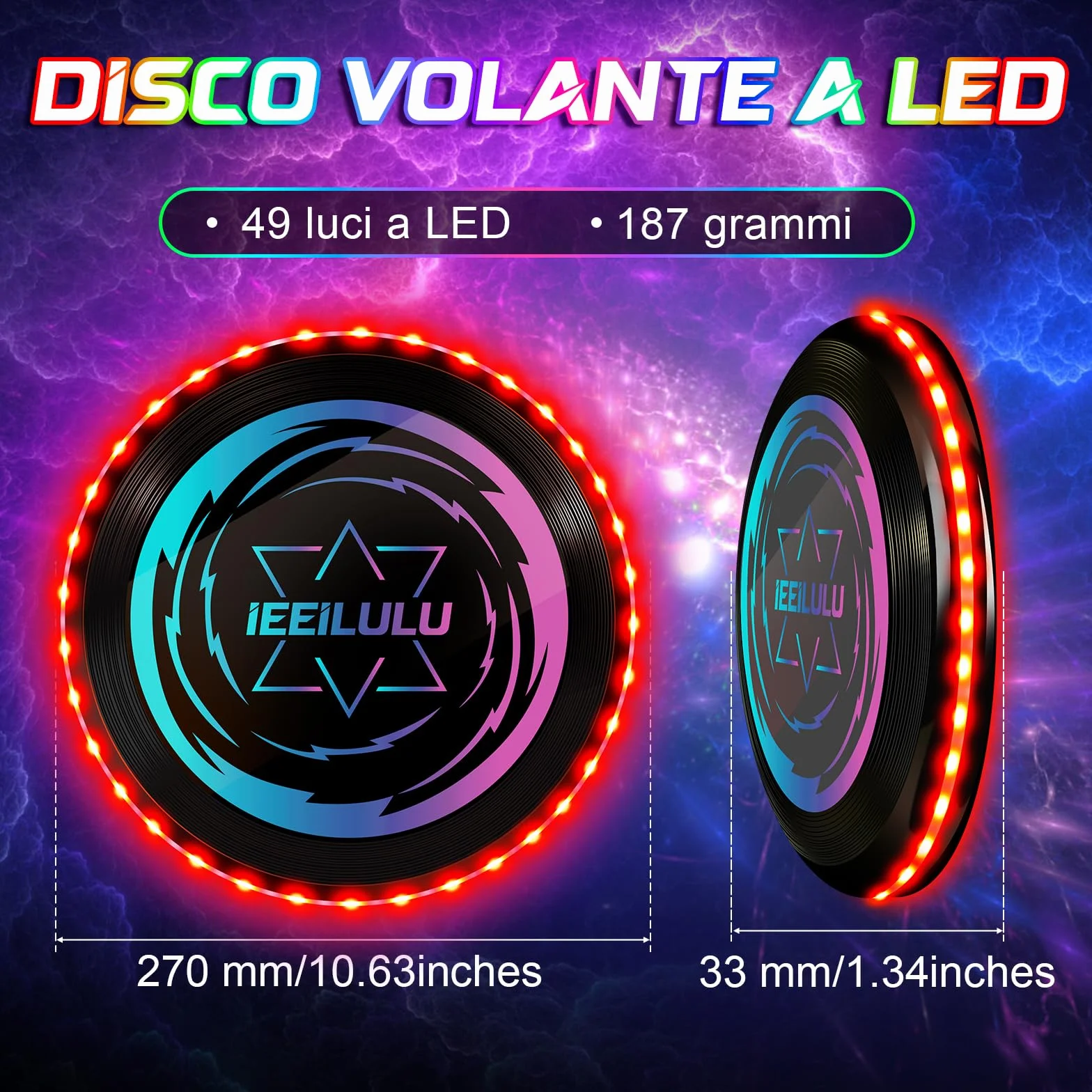 Disco da Lancio Illuminato 49 LED Frisbee da Competizione Funsport per Adulti Bambini