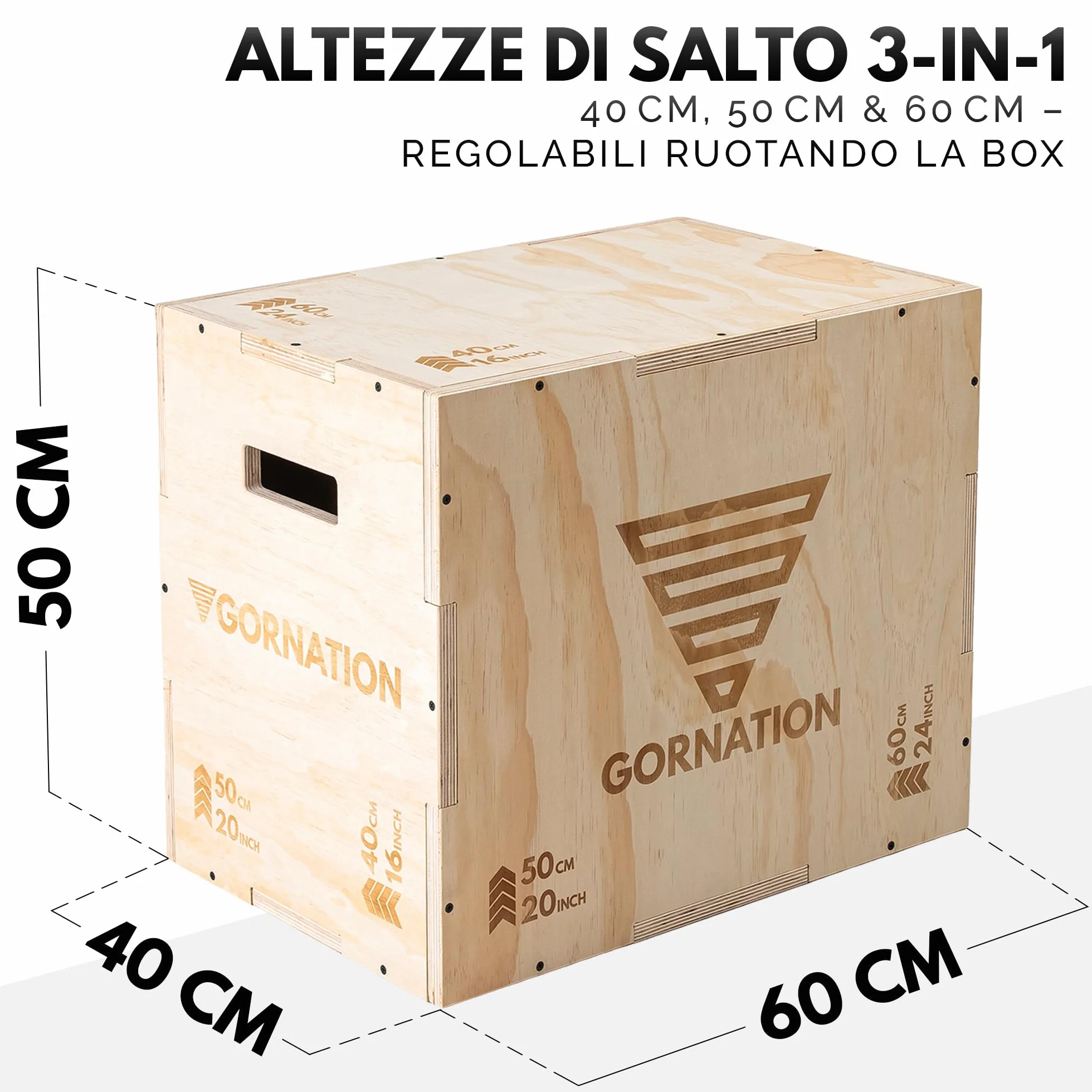 GORNATION Plyo Box 3 in 1 Legno Scatola Pliometrica per Salti Crossfit Home Gym