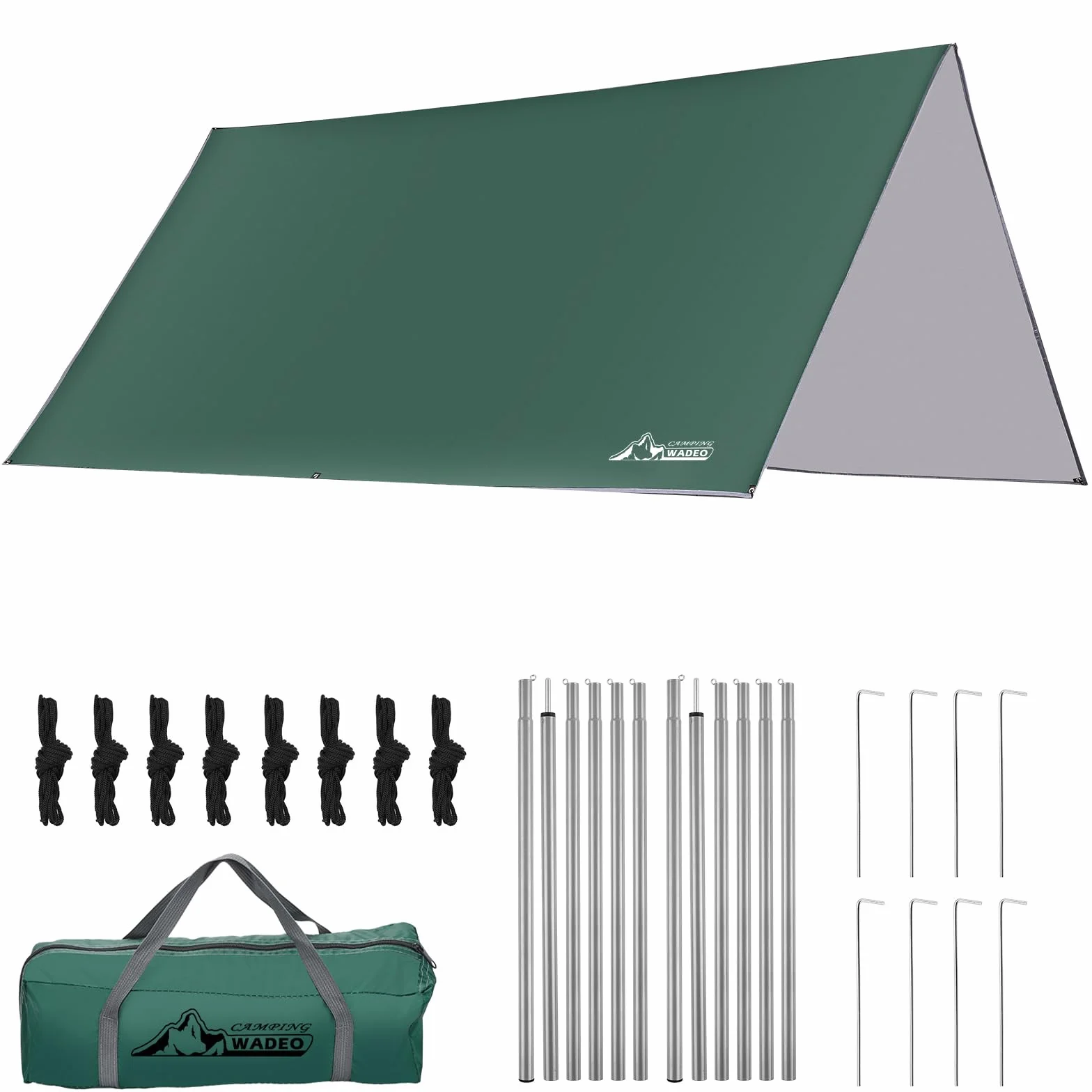 WADEO Kit Telo Copertura con Pali, [3x3M] Impermeabile e Resistente, Protezione UV, Telo da Sole e Pioggia per Shelter, Ideale per Campeggio, Picnic, Spiaggia, Festival, Giardino