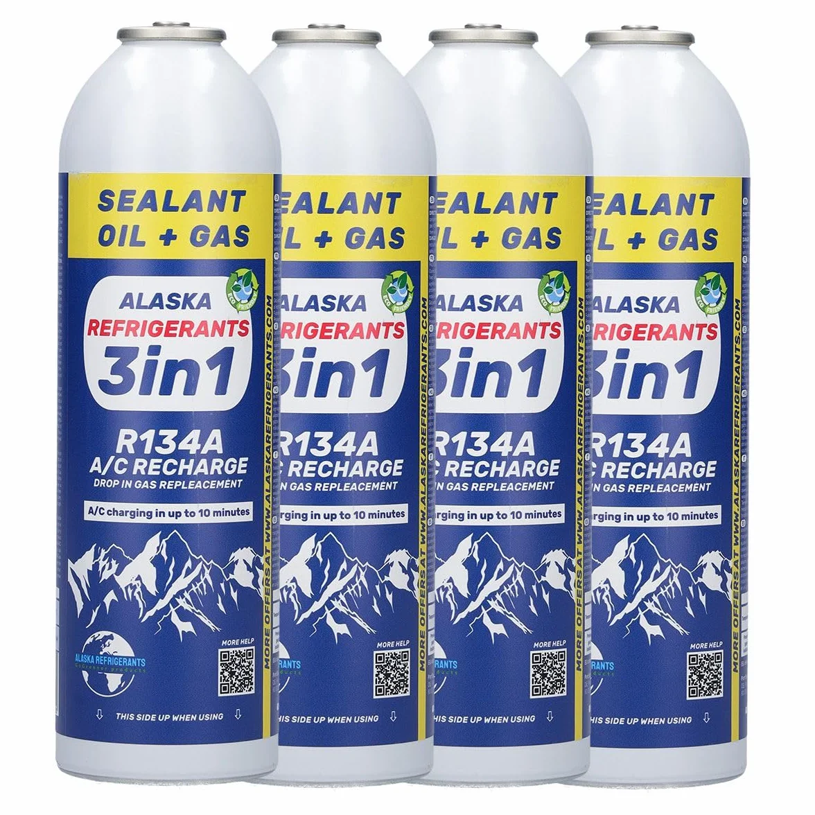 4 x Alaska Refrigerants 3in1 R134a Refrigerante sostitutivo con olio PAG 100 e sigillanti