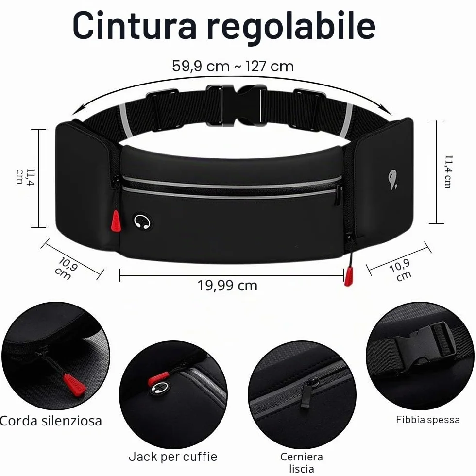 Marsupi Running Sportivo Corsa con Porta Borraccia Pieghevole, Impermeabile, Senza Rimbalzo, Grande Tasca per Cellulare, Donna Uomo