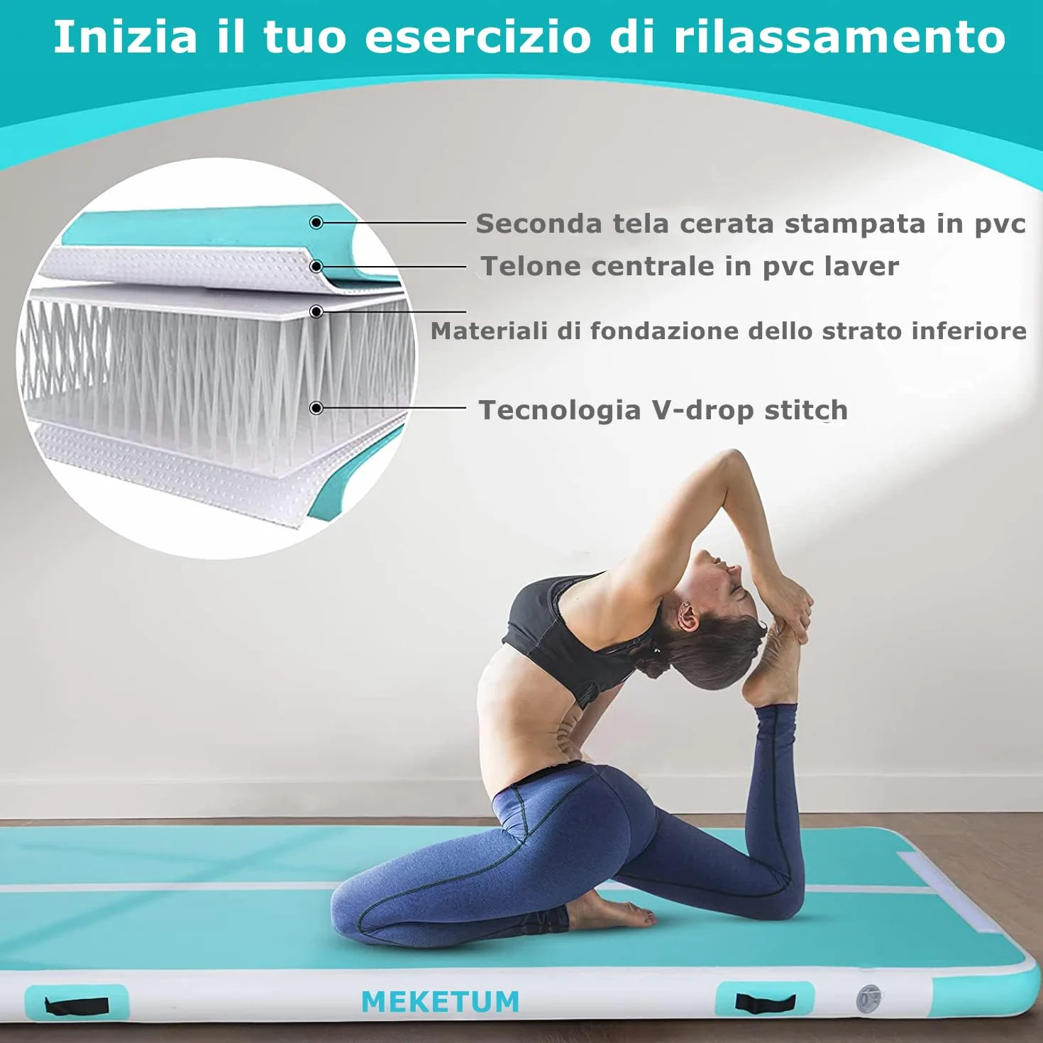 Air Track Tappetino Ginnastica Artistica 2-6 Metri 10/20CM Spessore Materasso con Pompa