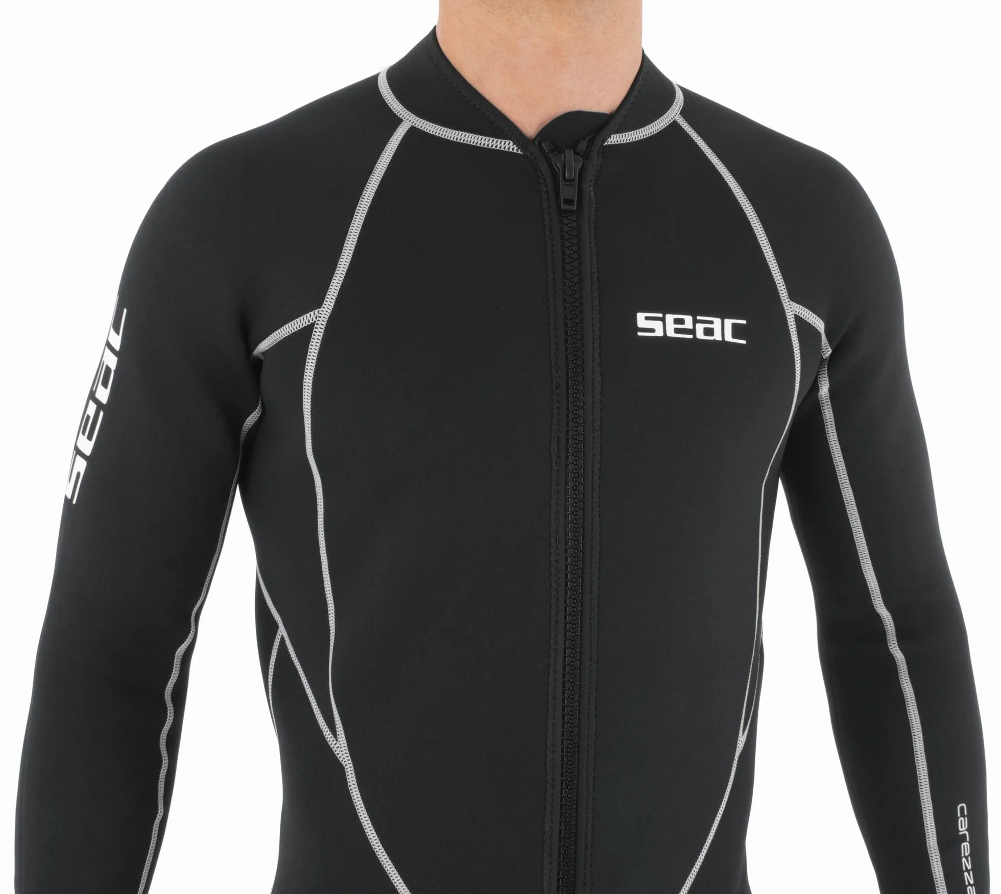 SEAC Carezza Man Muta Lunga Monopezzo Neoprene Bifoderato 2 mm Cerniera Anteriore Protezioni PU Ginocchia Uomo Nero