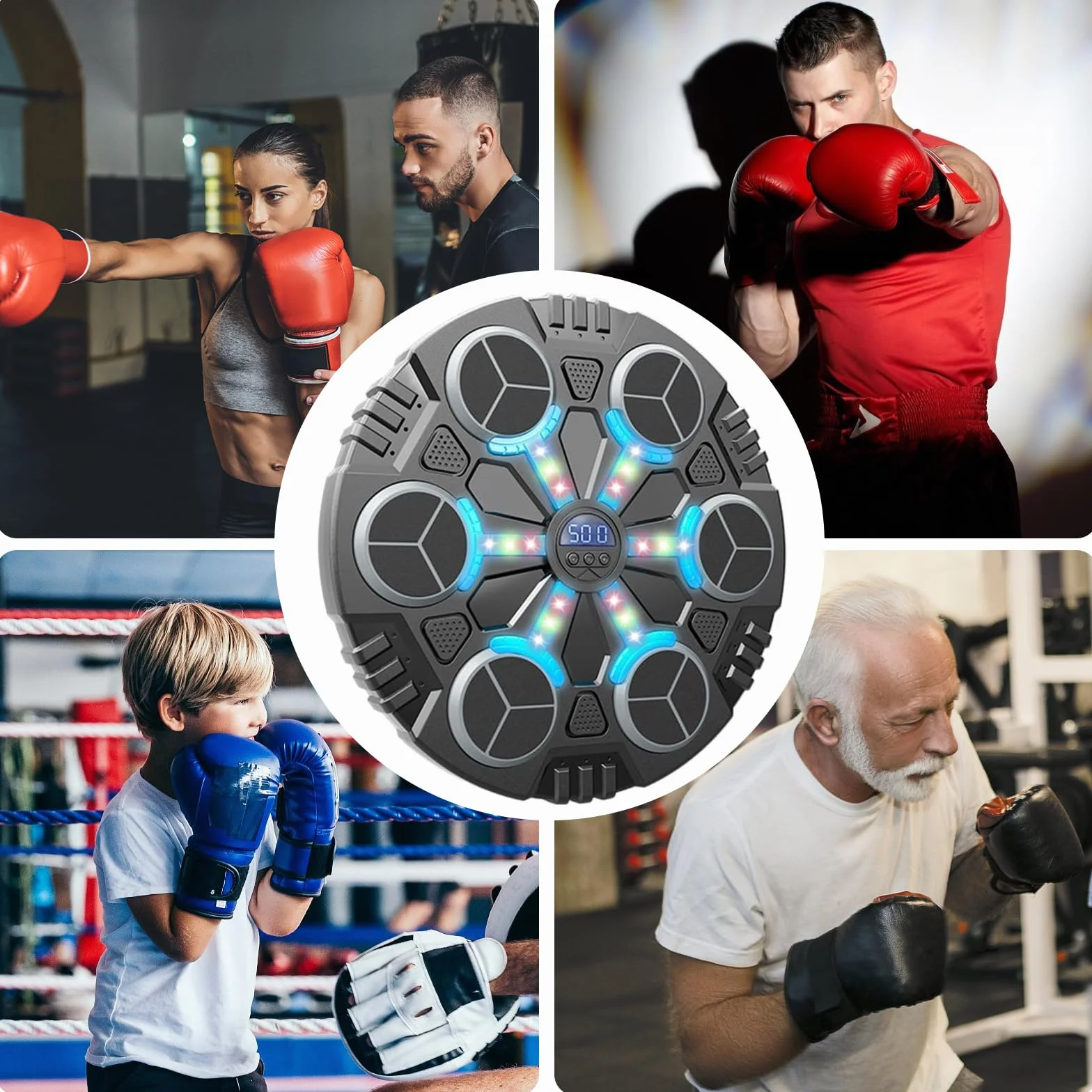 Eznaobo Macchina da boxe musicale, da parete, con guantoni da boxe, 3 velocità e luce LED, Bluetooth Smart Music Boxing Machine, macchina da boxe per bambini e adulti