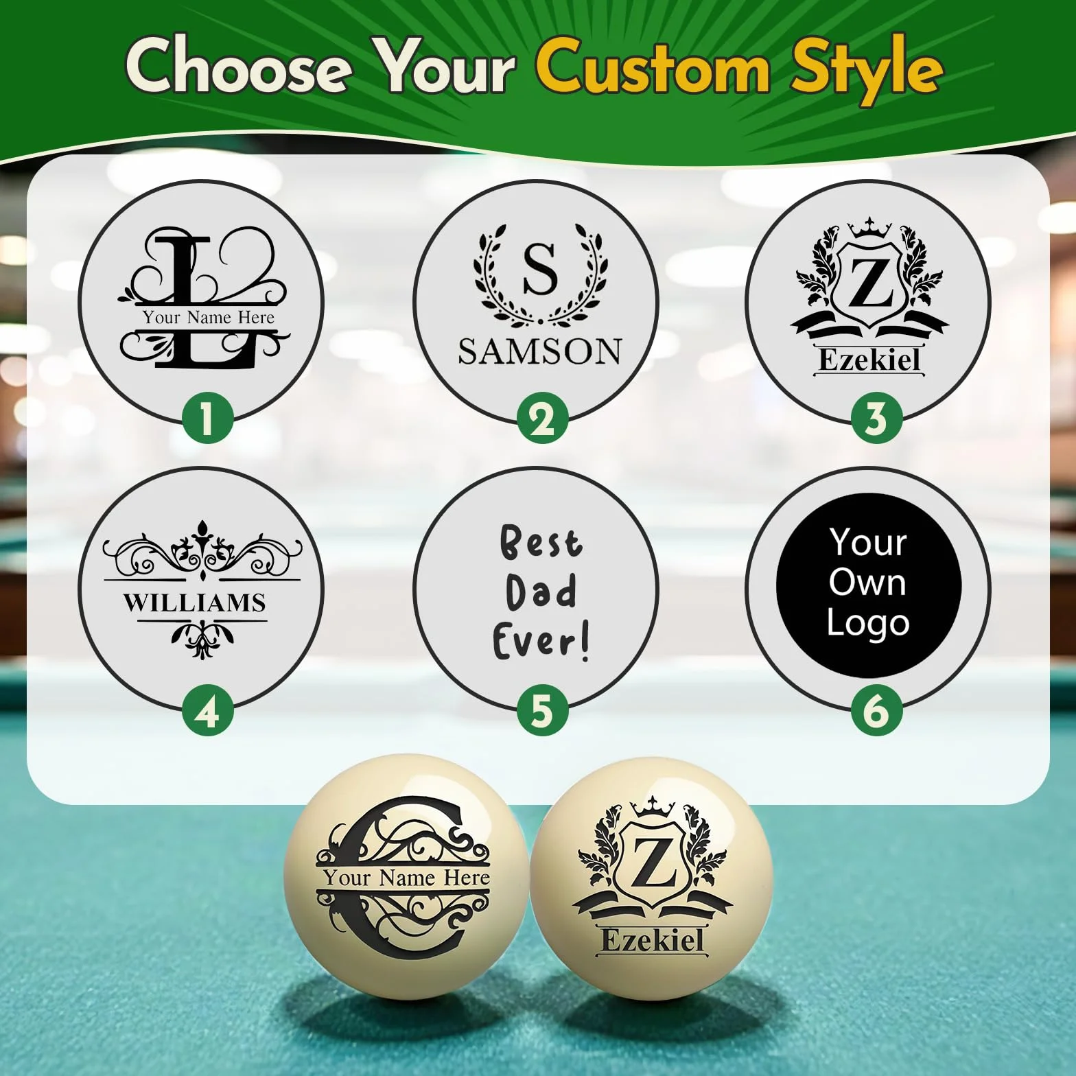 Pallina da biliardo personalizzata 57 mm con custodia incisione logo monogramma