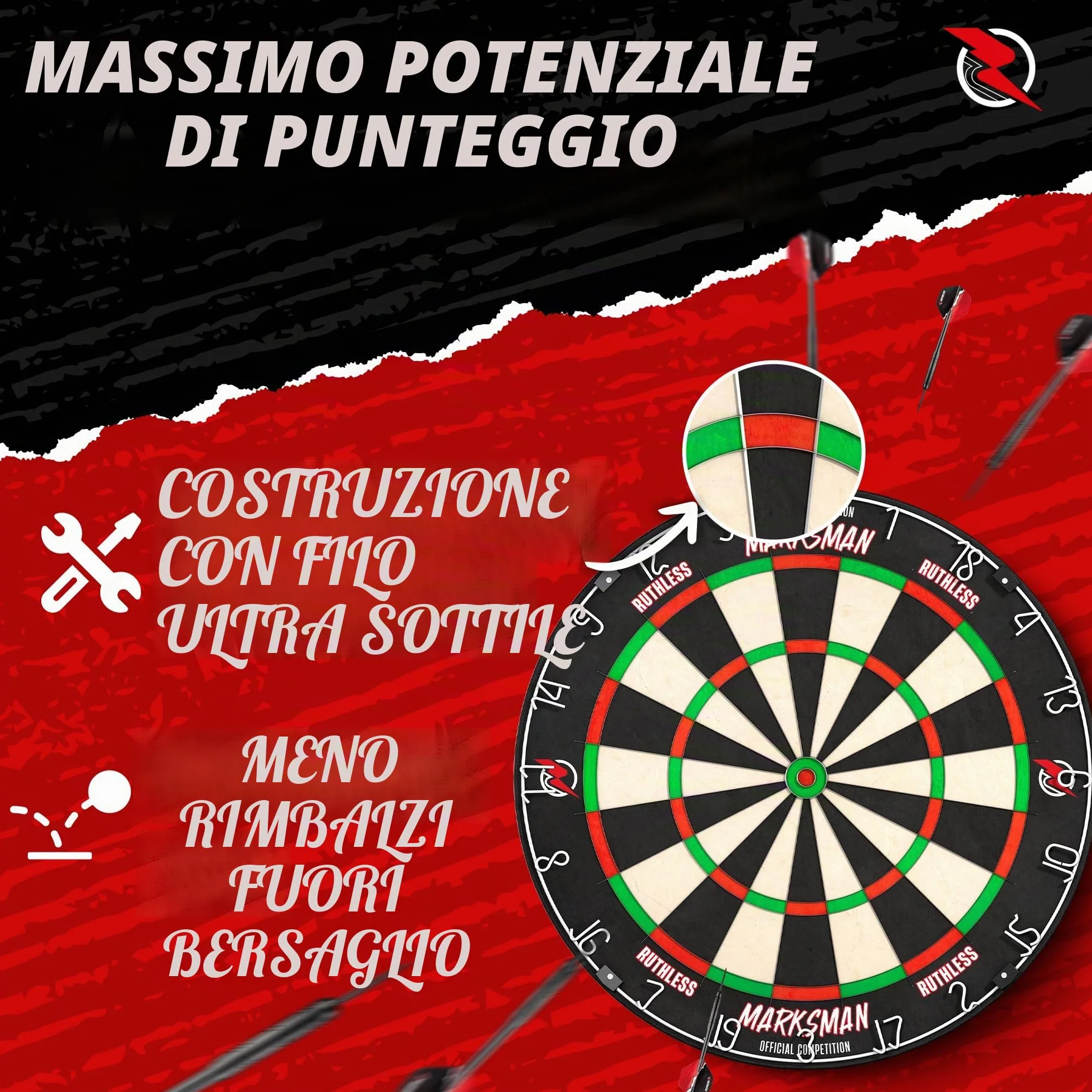 Ruthless Marksman Dart Board Bersaglio professionale ultra sottile in filo di sisal per freccette con punta in acciaio DB072