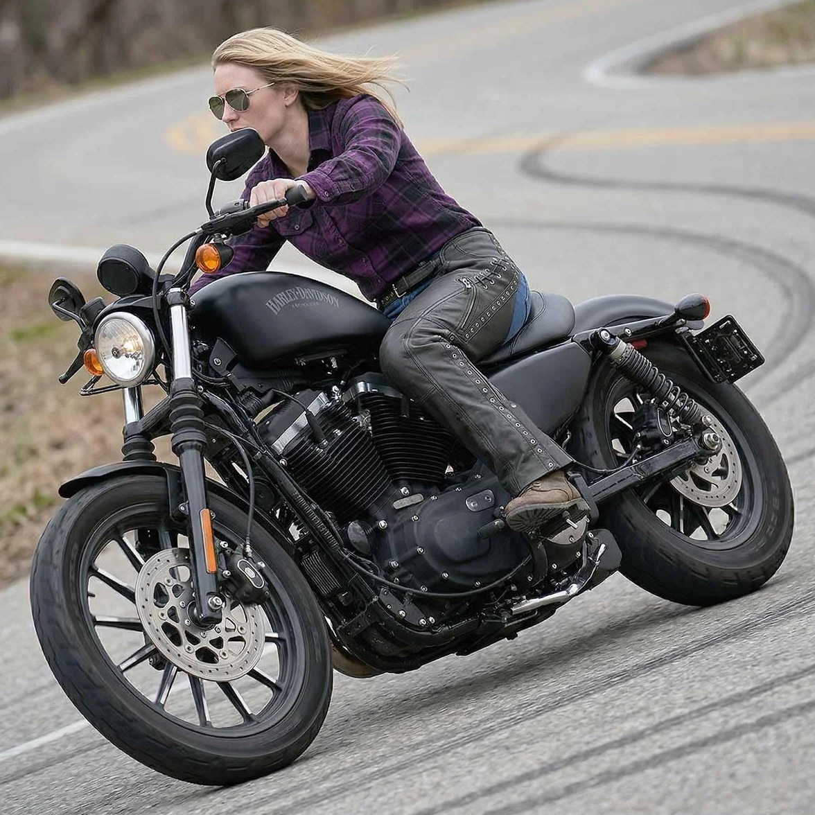 Milwaukee Leather Gambali da Moto in Pelle di Capra Nero Donna