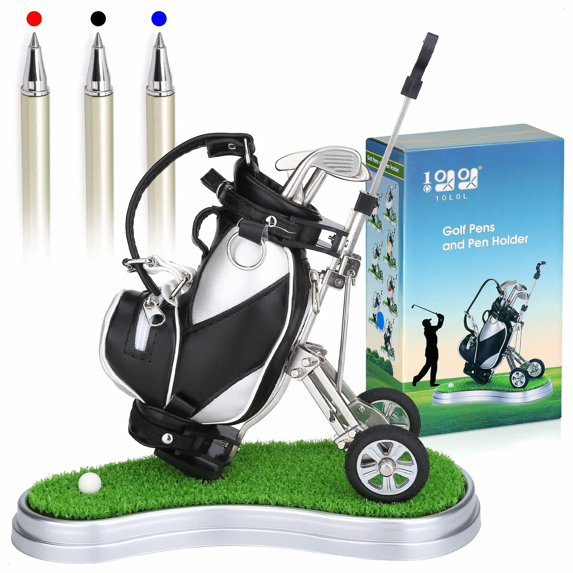 Portapenne da Golf 3 Pezzi Argento + Nero Set Unici Idea Regalo Uomini