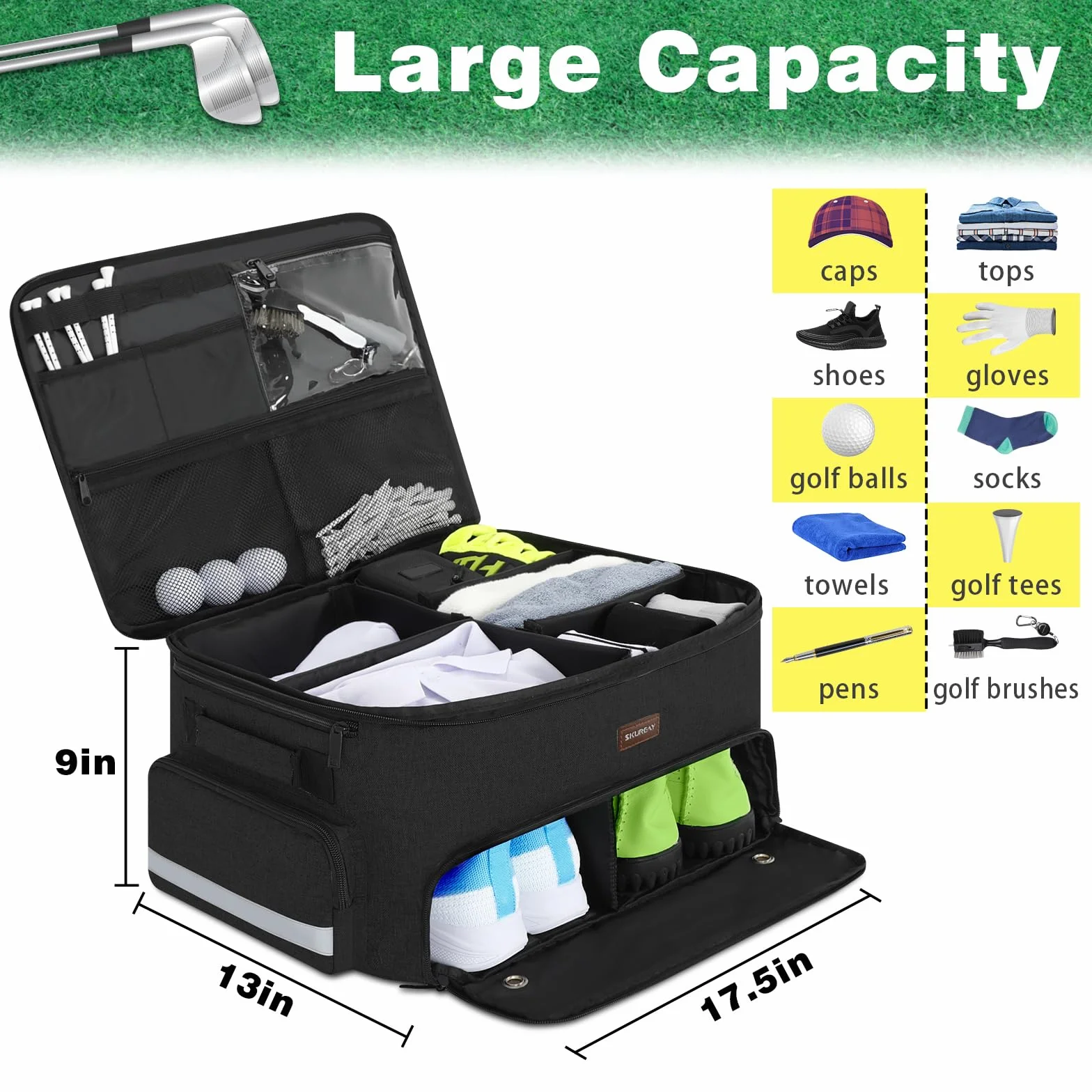 Organizzatore da Golf per Auto, armadietto da Golf a 2 Strati con Scomparto per Scarpe ventilato Separato, Organizer per Auto da Golf Grigio per Accessori da Golf, da Uomo (Nero)