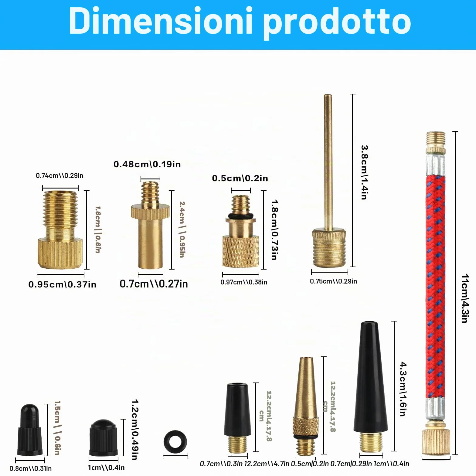 Adattatore Valvola Bicicletta SV DV AV 36 Pezzi Set Gonfiaggio Pompa