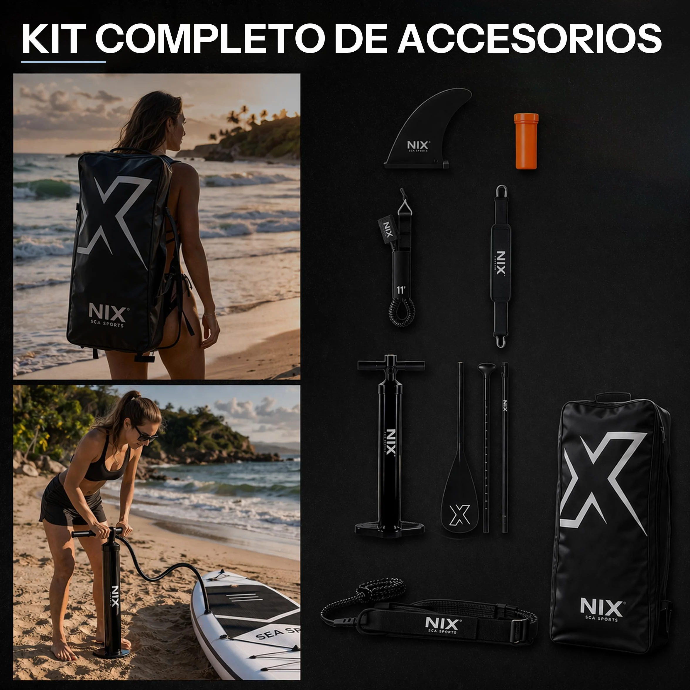 Nixsea Tavola Paddle Surf Gonfiabile 335 cm Sup Allround con Accessori, Antiscivolo, Chiglia Rimovibile, Paddle Surf Adulto fino a 159 kg
