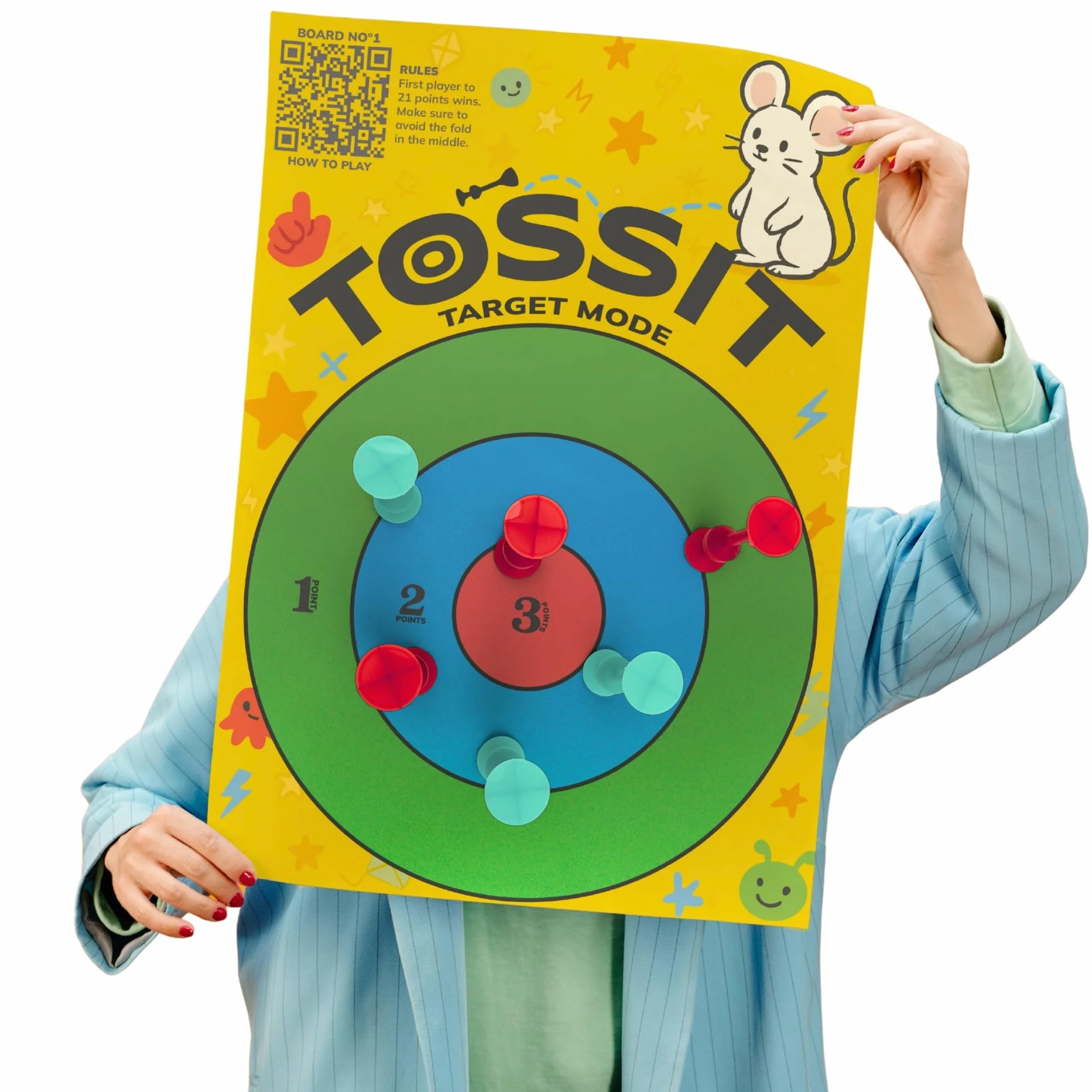 TOSSIT Poster 2 in 1 Tic-Tac-Toe e bersaglio classico per freccette a ventosa, rimovibile e riutilizzabile