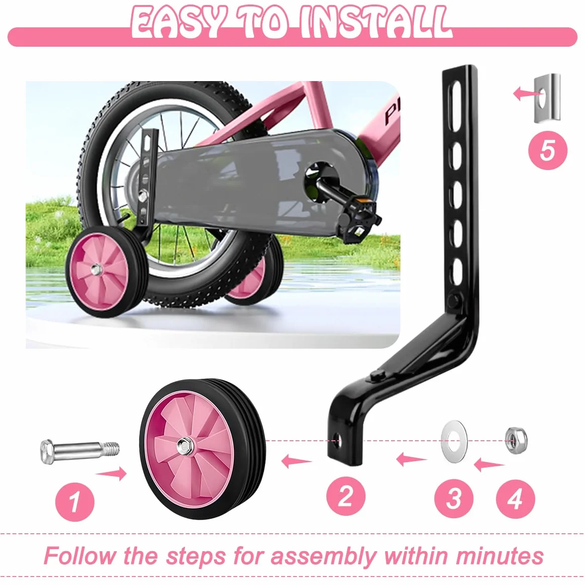 Paia Ruote Ausiliarie per Biciclette per Bambini, Training Wheels 12-20 Pollici