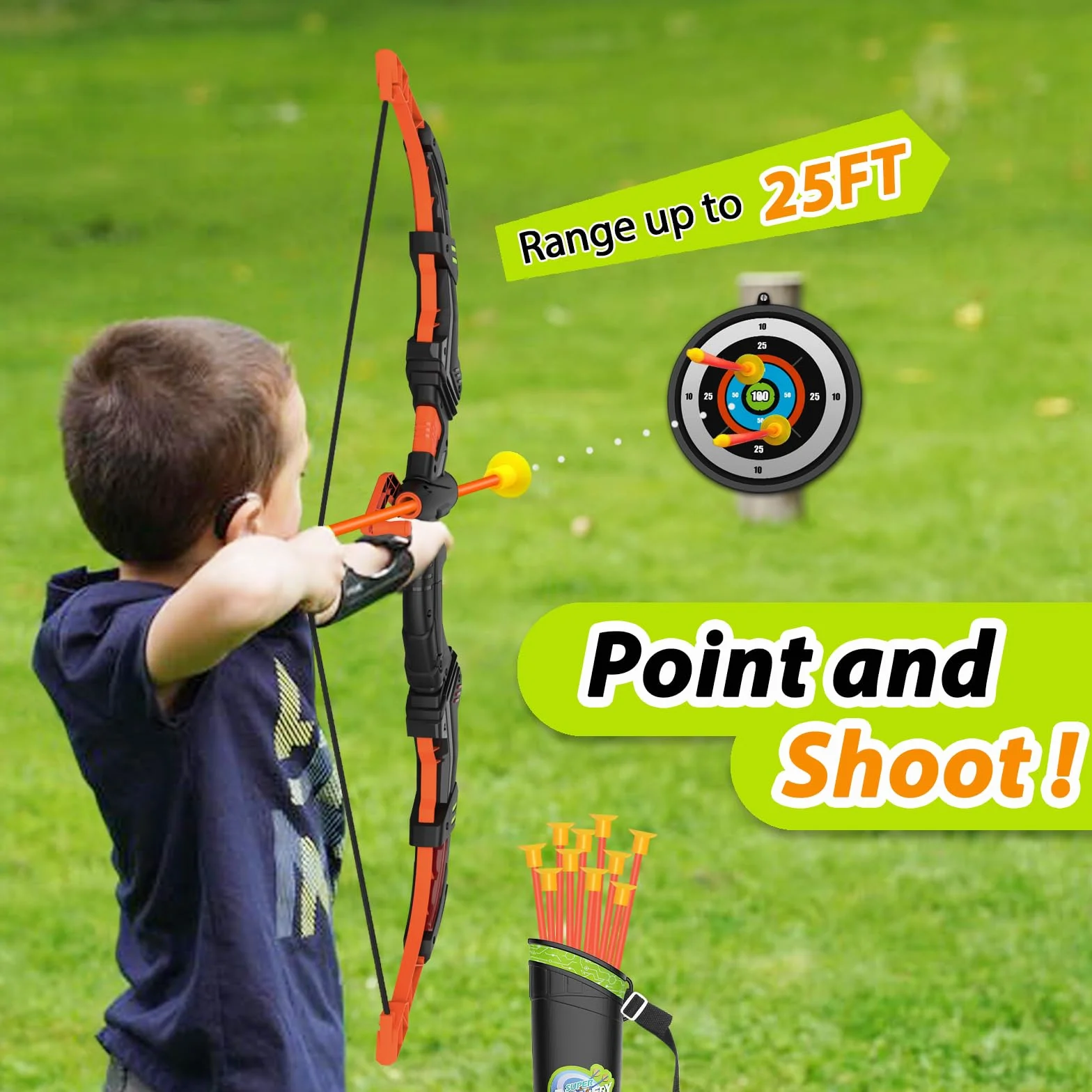 Set Arco e Frecce per Bambini con Luce LED, Giocattolo Tiro Sportivo Outdoor con Ventose e Bersaglio