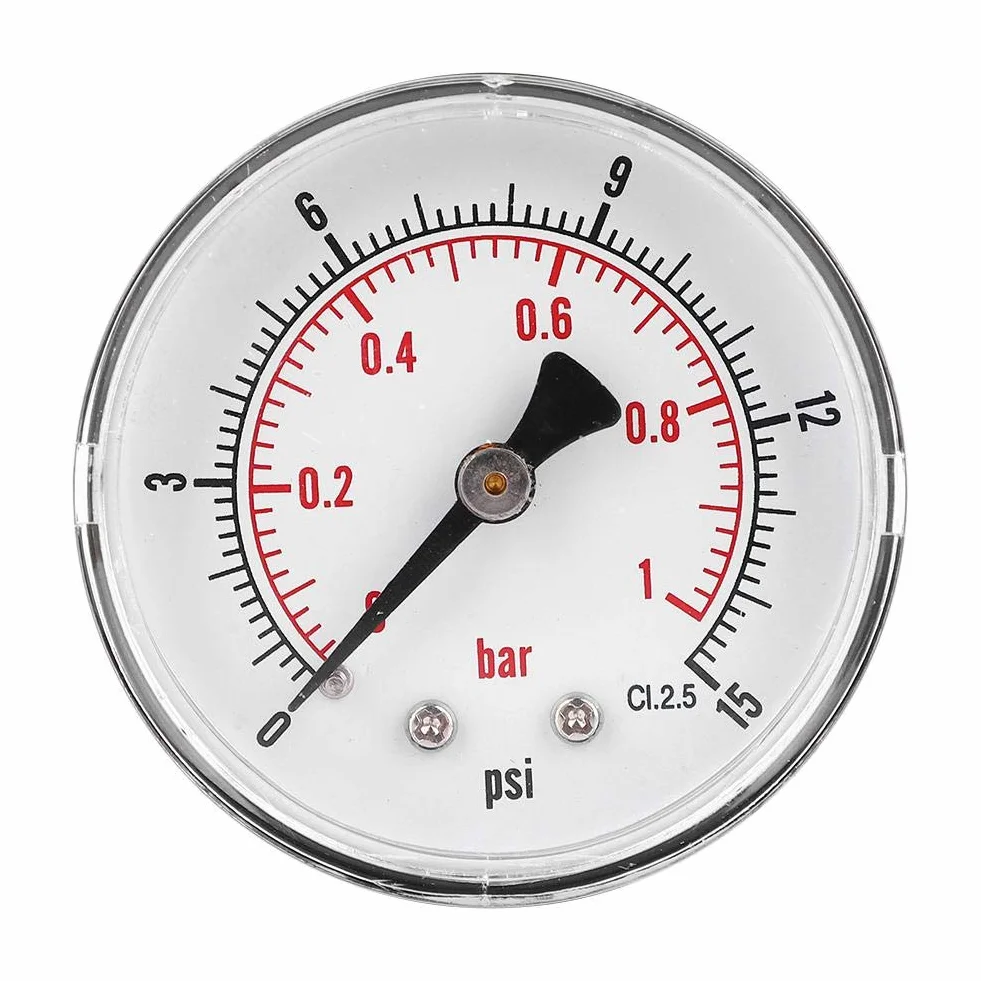 Manometro, quadrante 50mm 1/4 BSPT Manometro assiale per aria, acqua, olio e gas(0-15psi 0-1bar)
