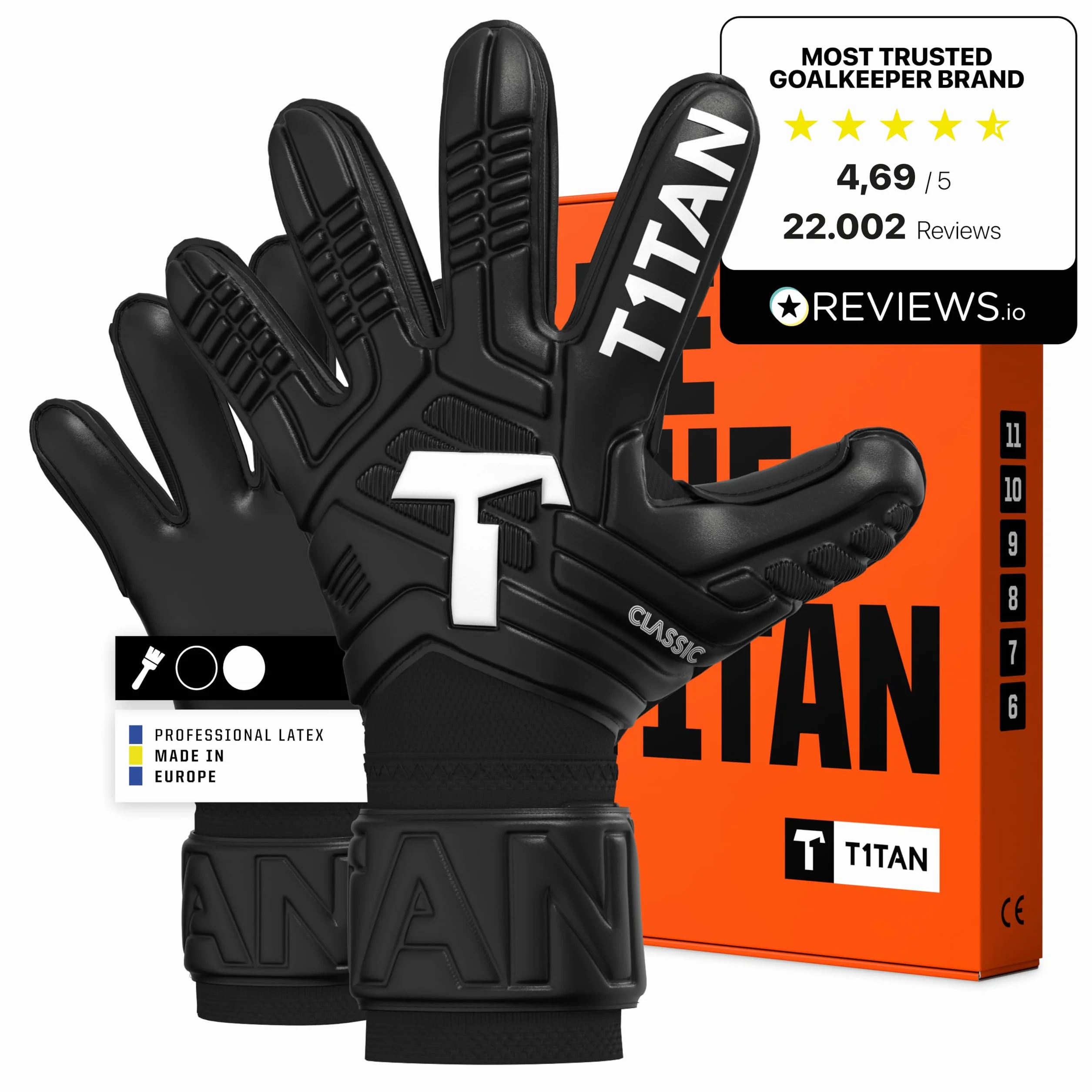 T1TAN Guanti da Portiere CLASSIC Bambino Adulti Taglia 3-12 3-15+ Anni Grip Forte Traspiranti