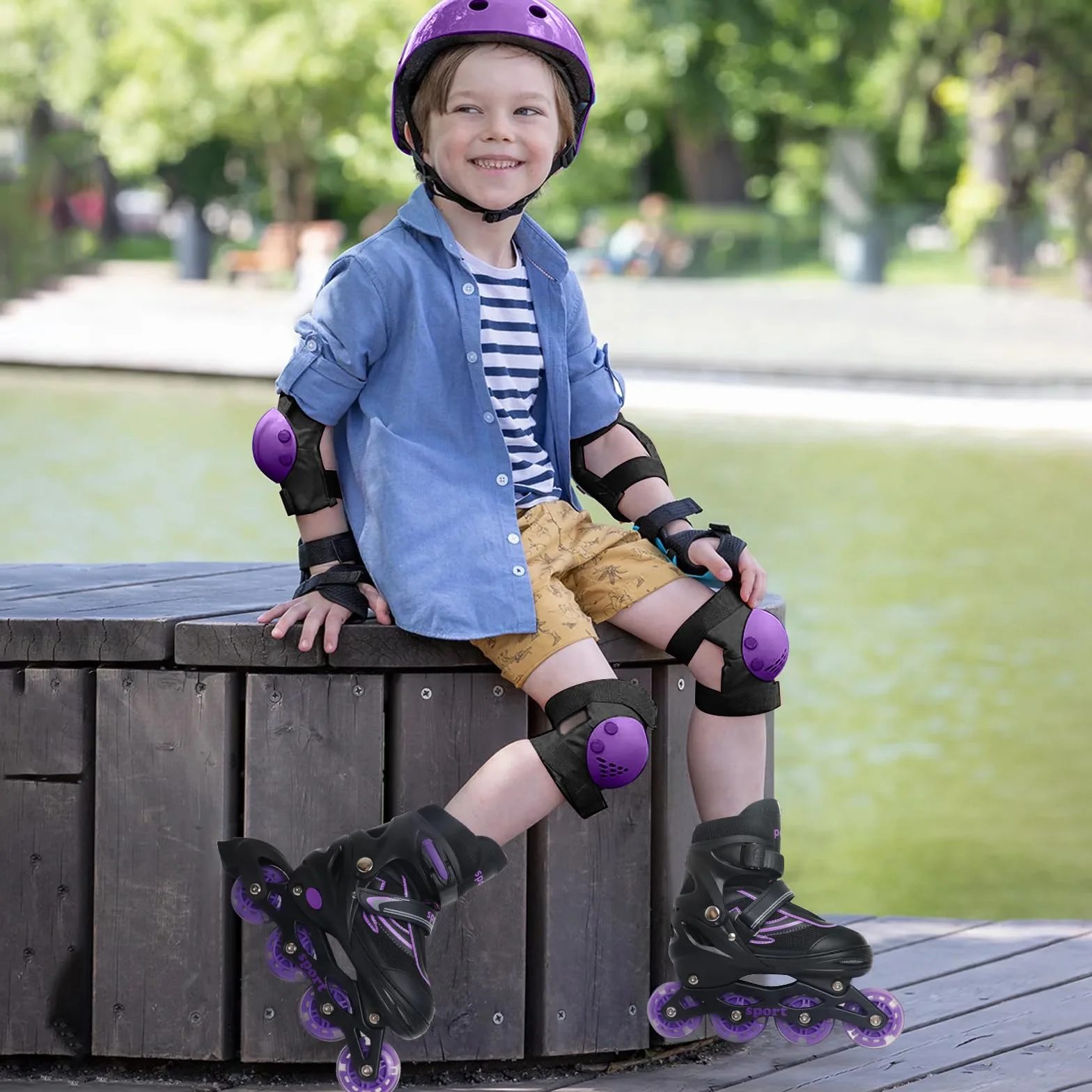 Pattini in linea regolabili per bambini ragazze ragazzi principianti, Pattini a rotelle per bambino e adolescente per lo sport viola e blu