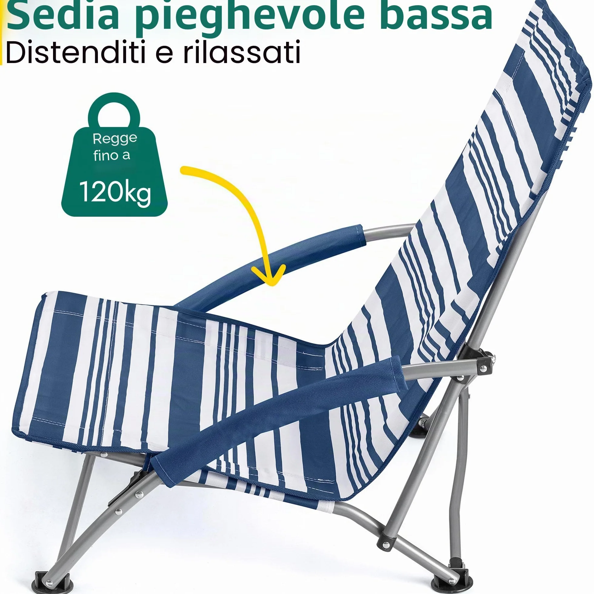 Sdraietta da Spiaggia Bassa Pieghevole Portatile con Piedini Anti Affondamento e Custodia