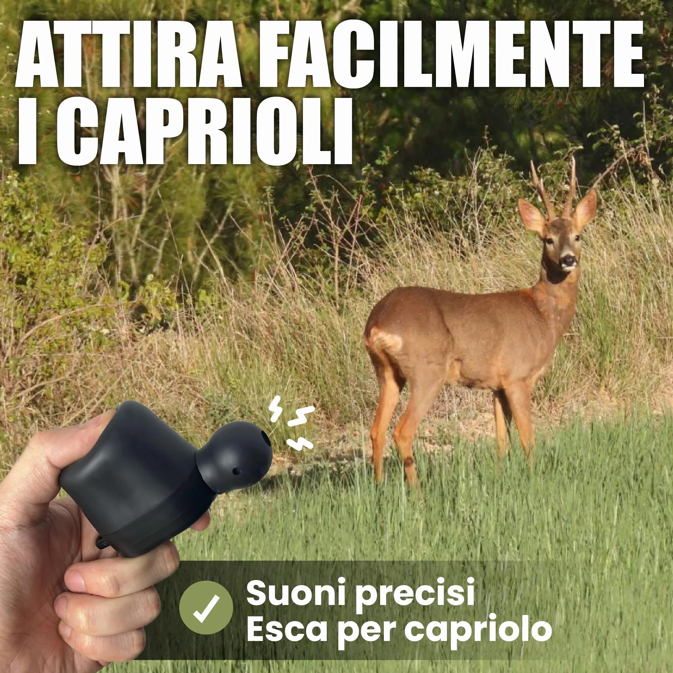 Buttolo Capriolo Originale – Richiamo Efficace per Capriolo Maschio con Corda e Manuale Multilingue