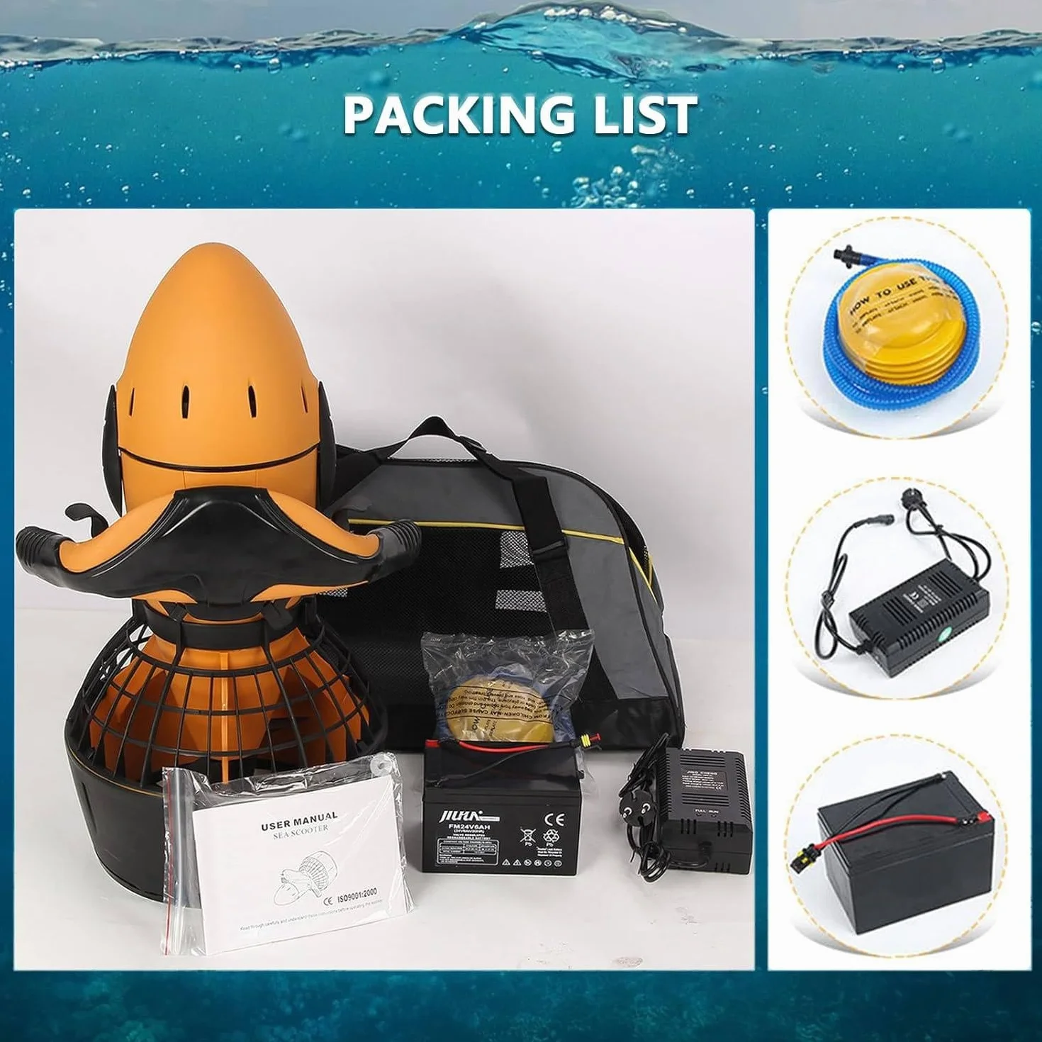 Scooter subacqueo 500W con batteria al litio per immersioni e snorkeling