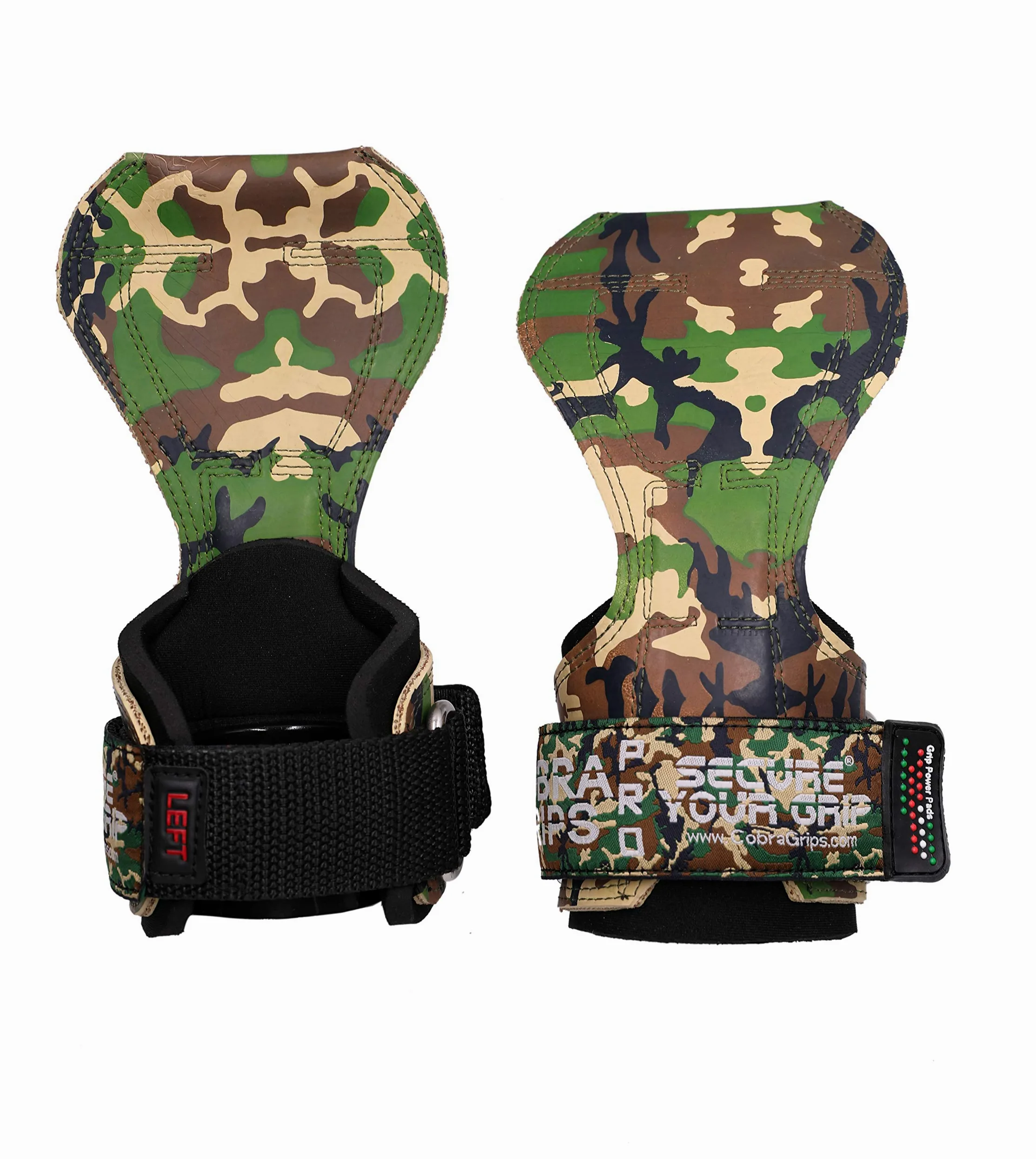 Cobra Grips, guanti per sollevamento pesi con polsiere imbottite in neoprene regolabili, alternativa ai ganci per sollevamento pesi, per stacchi da terra (gomma verde mimetica professionale)