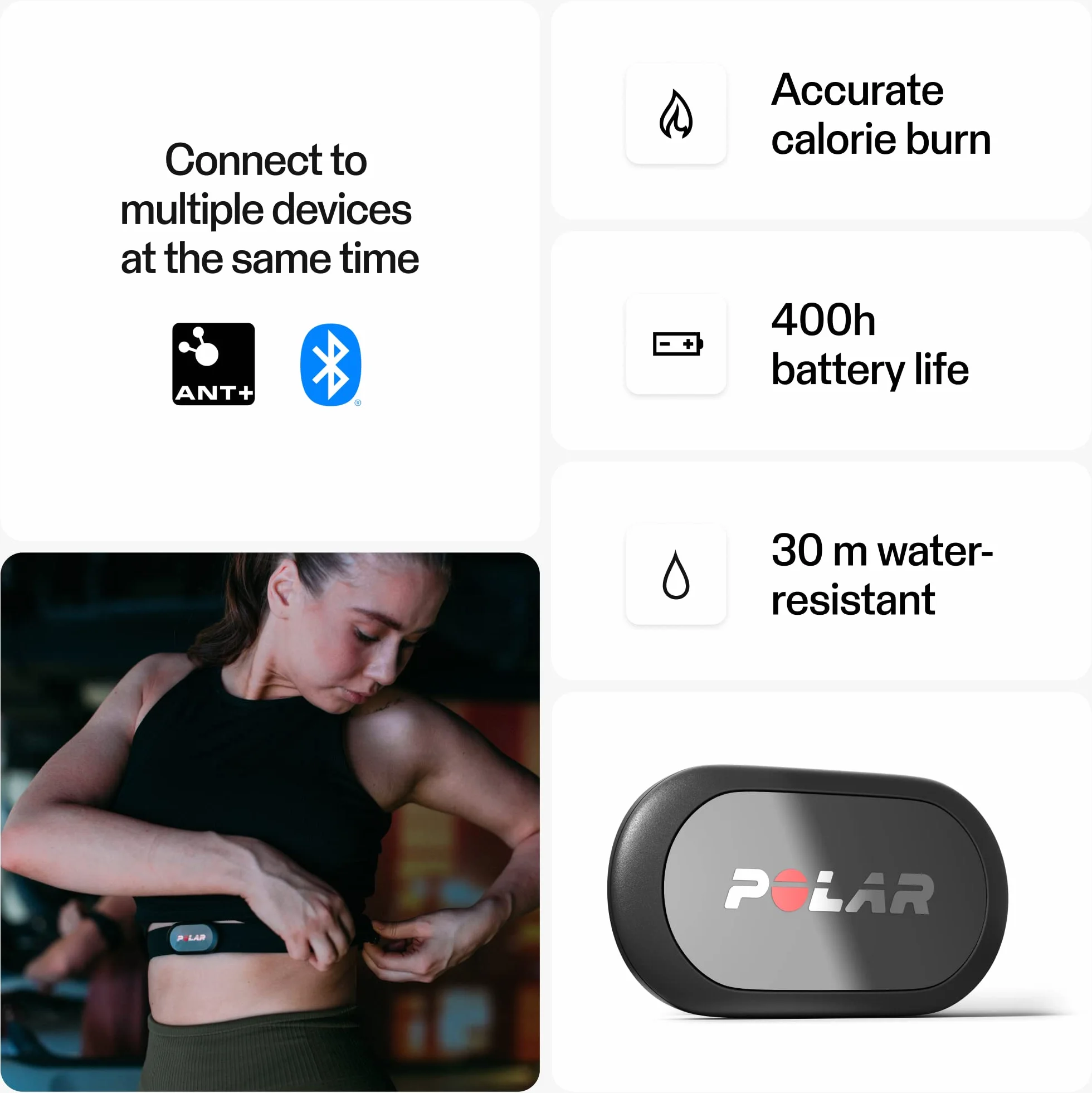 Polar H9 Sensore di Frequenza Cardiaca ANT+ Bluetooth Impermeabile Fascia Toracica