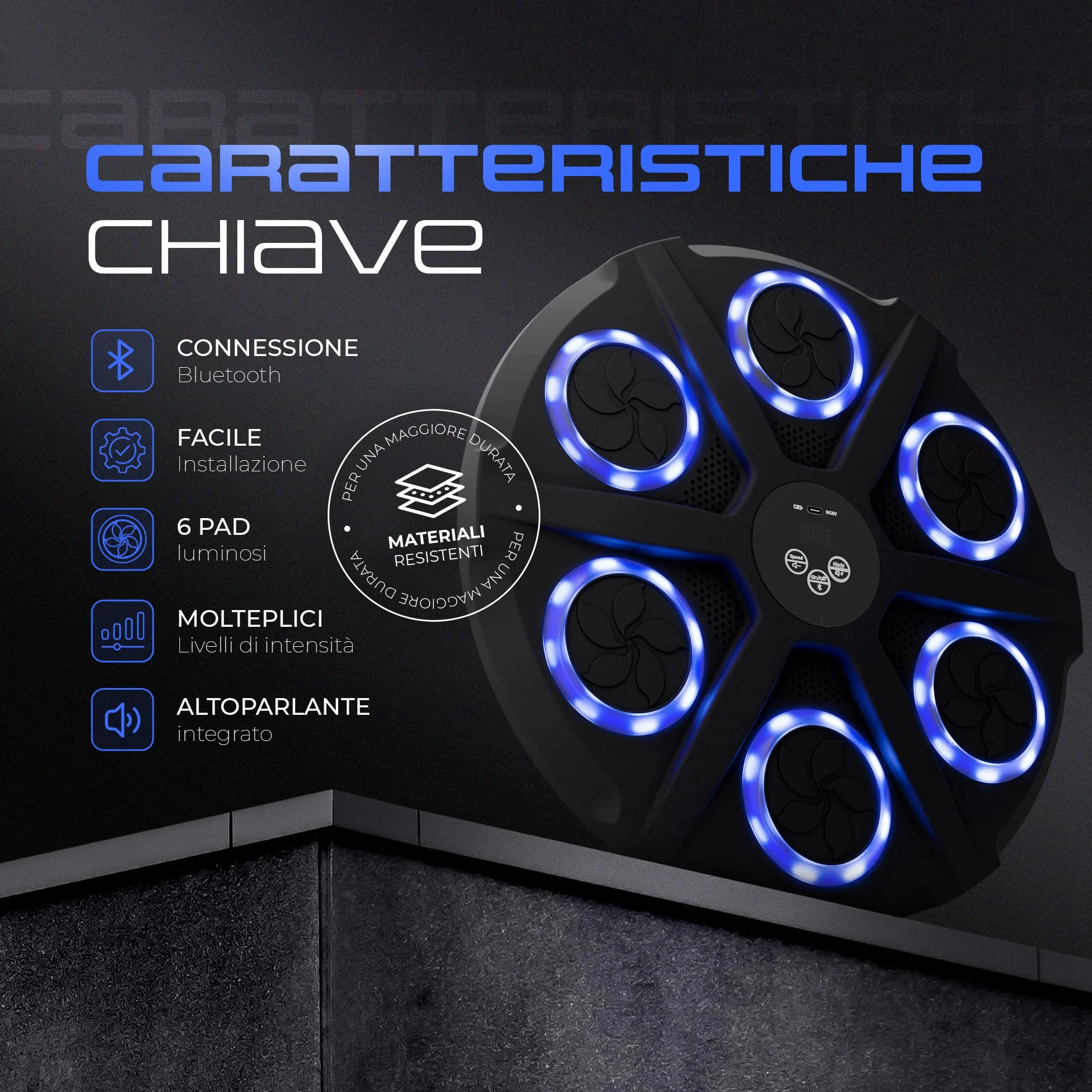 EZERO Beat Punch, la Music Boxing Machine 12 Livelli con Bluetooth & LED – Pannello Interattivo per Allenamento di Boxe a Casa – Migliora Riflessi & Resistenza – Set Completo con Accessori
