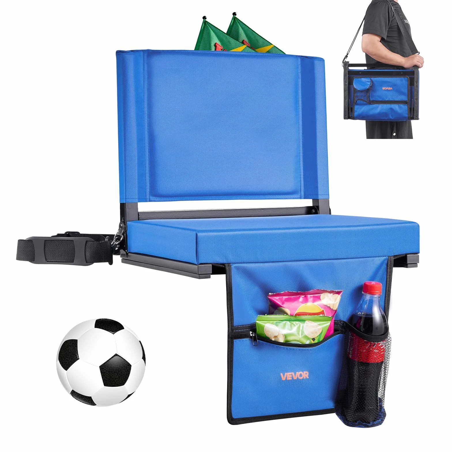 VEVOR Sedia da Stadio Pieghevole con Schienale Imbottita 431,8 mm Blu per Campeggio Giardino