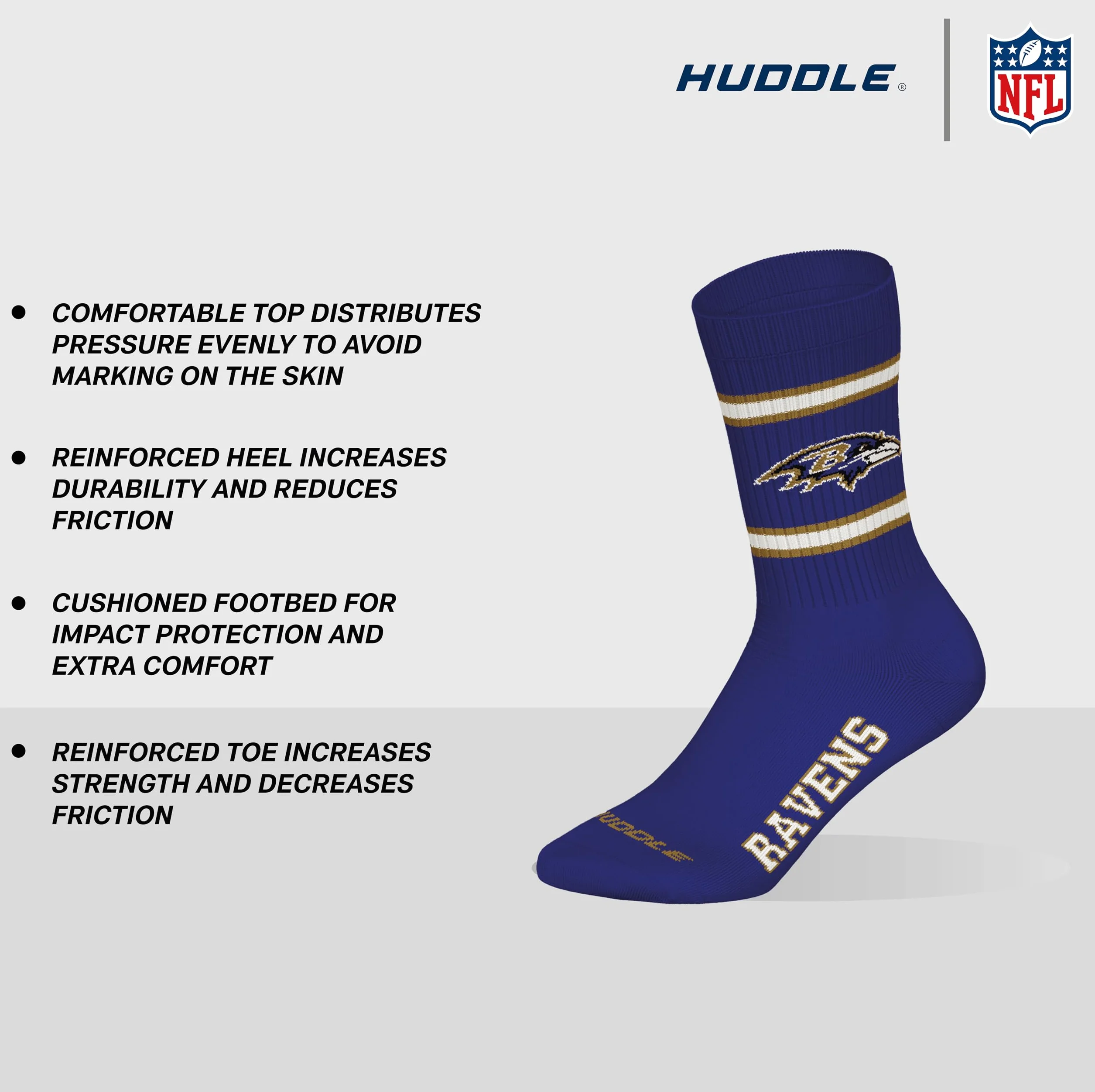 NFL Baltimore Ravens 3pk Crew Socks Unisex Adulto