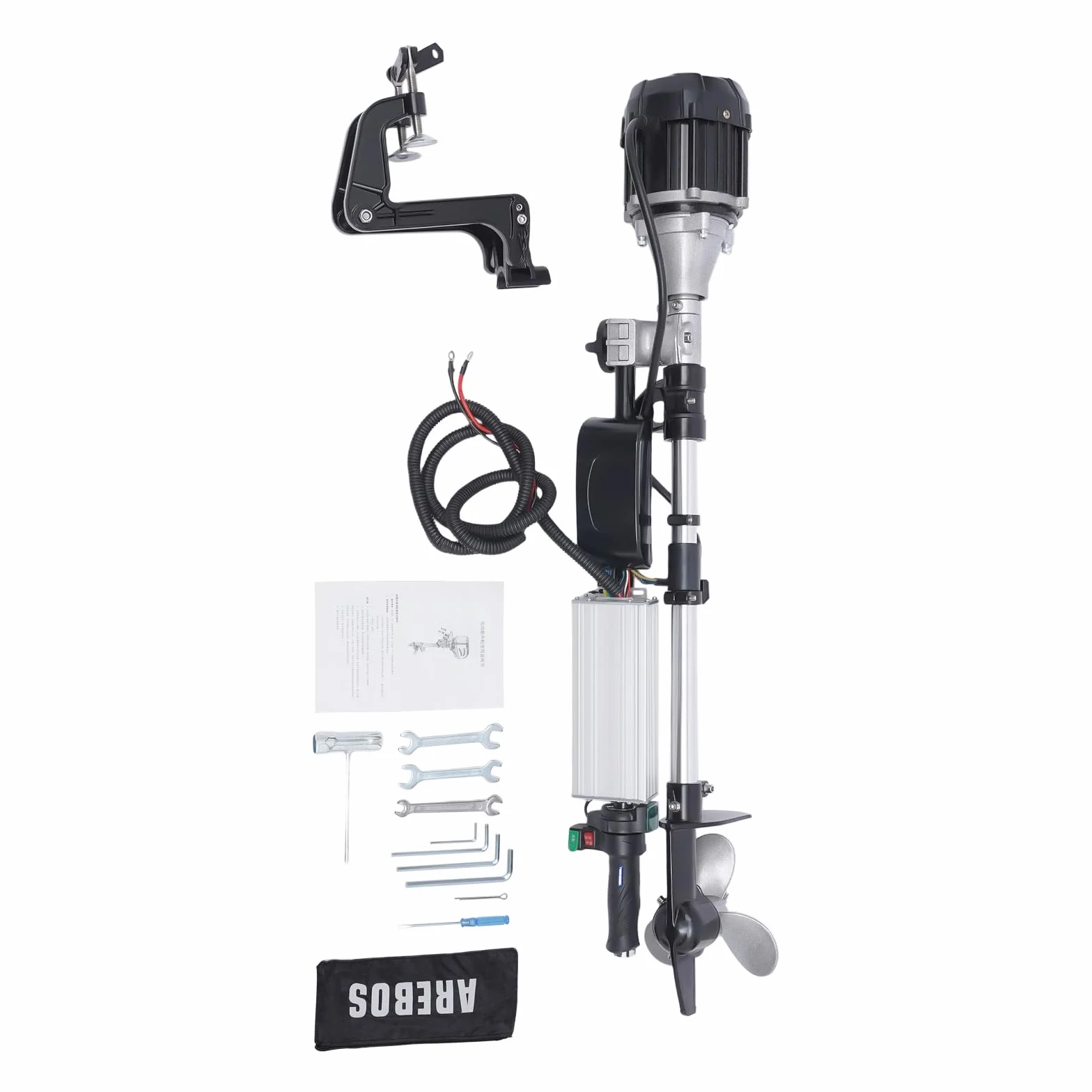 Motore elettrico fuoribordo 1000W 48V 5CV 12km/h eliche 3 pale regolabile 20-50cm per barche 2-4m