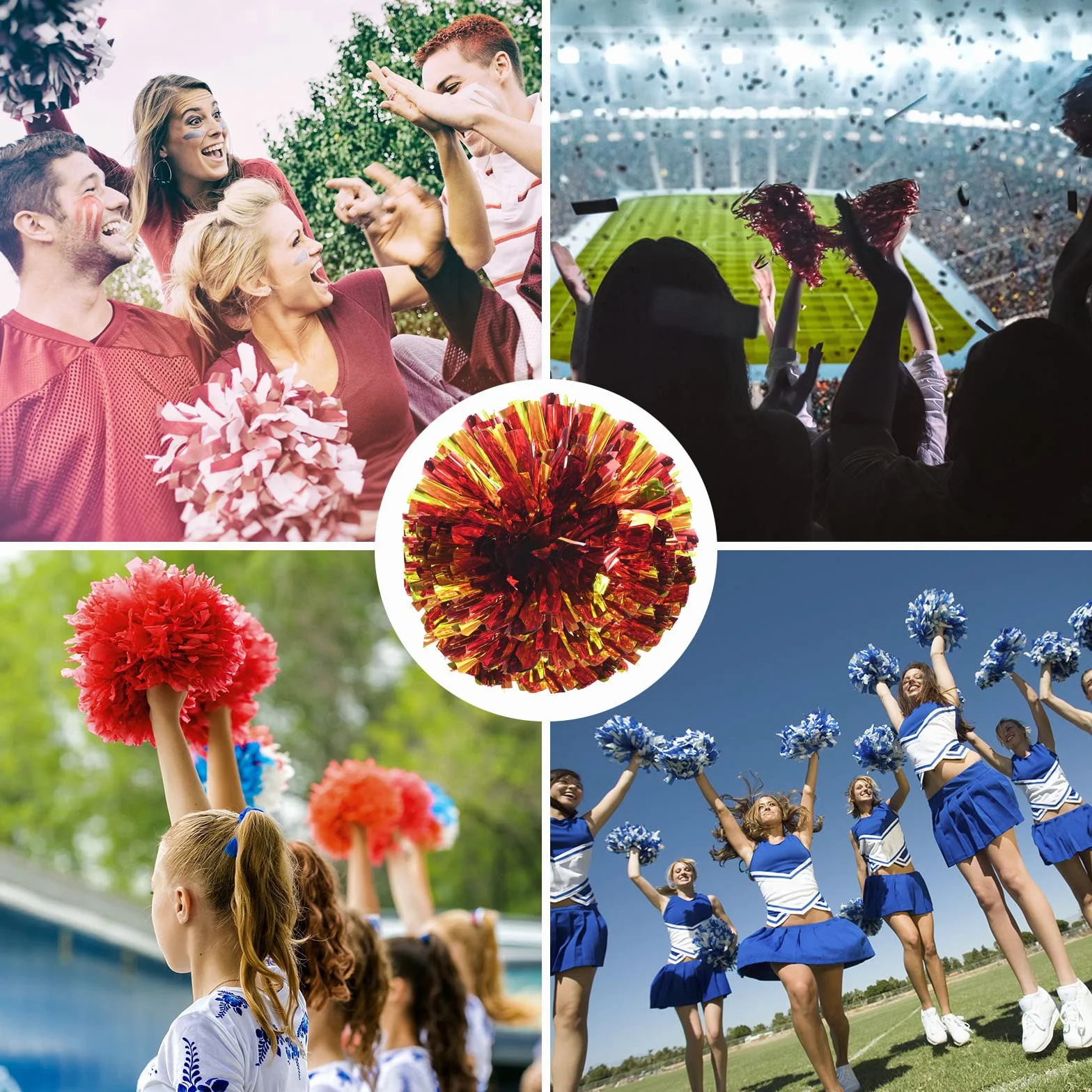 PATIKIL Pompon Cheerleading 2 Pezzi PET Fori per le Dita Rosso Dorato