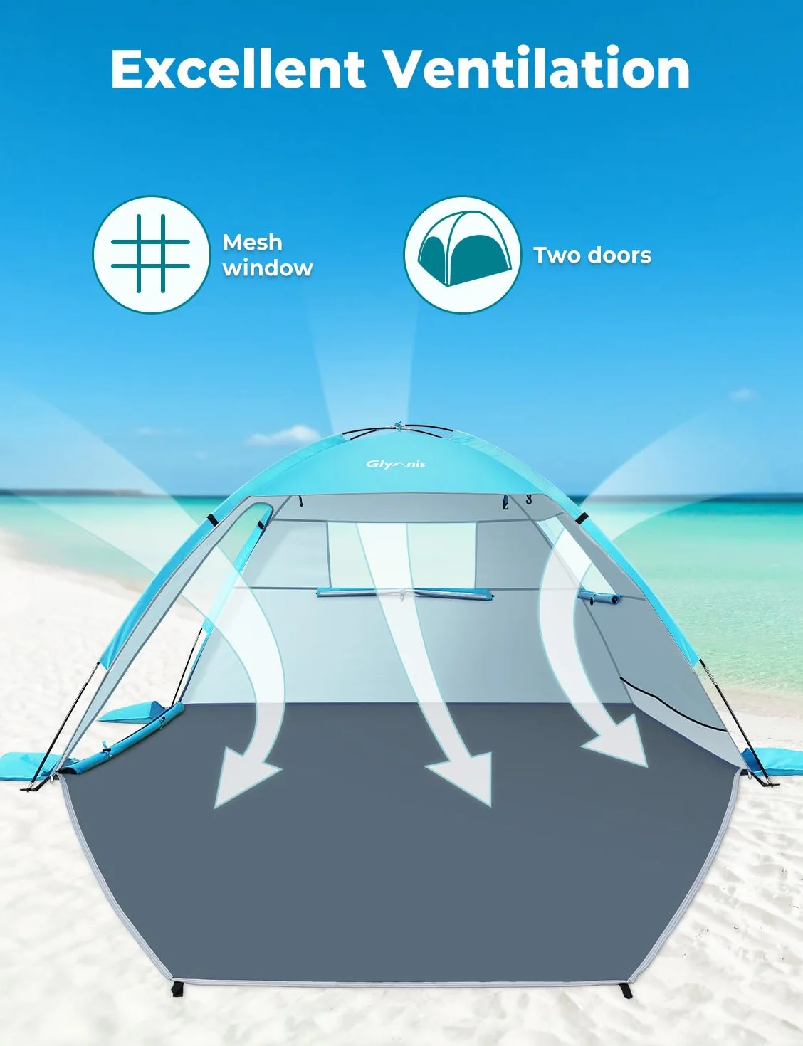 Tenda da Spiaggia Portatile UPF 50+ per 2-4 Persone con Cerniera