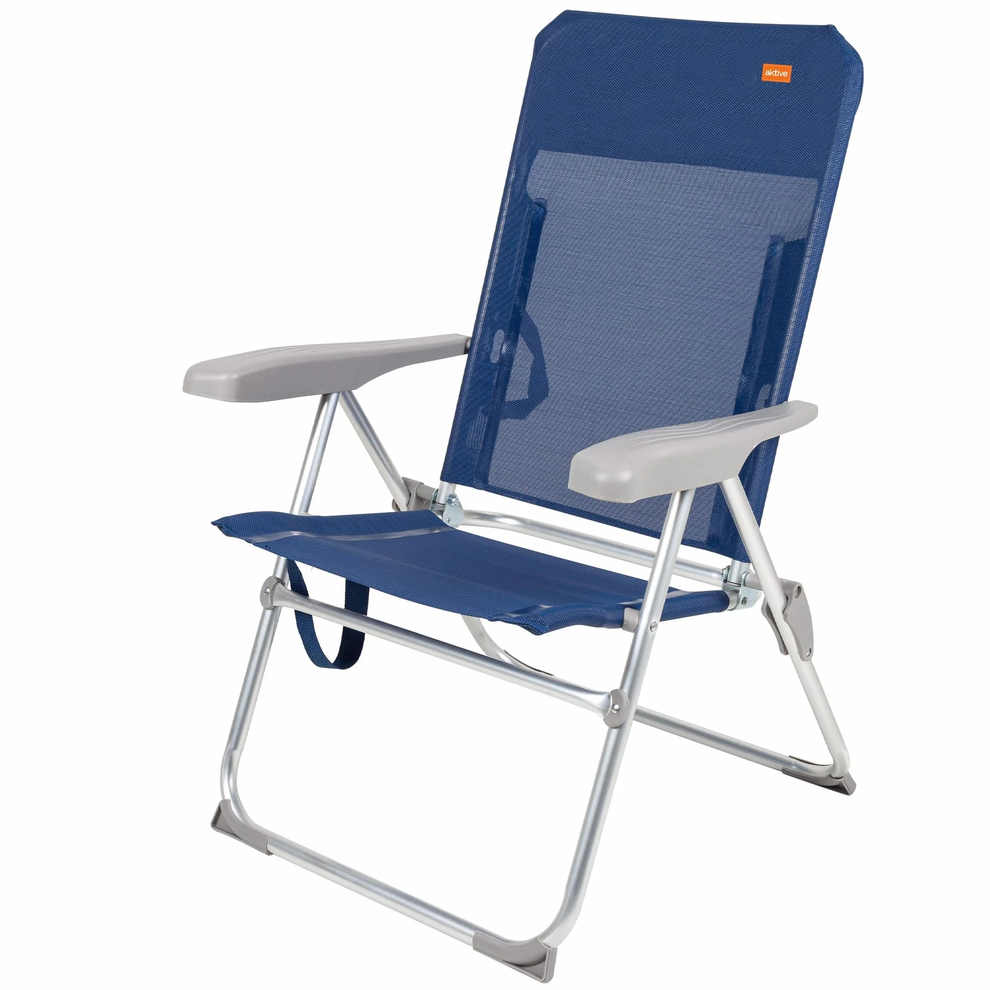 AKTIVE Sedia da spiaggia pieghevole reclinabile 6 posizioni blu navy 47x60x94cm alluminio 110 kg