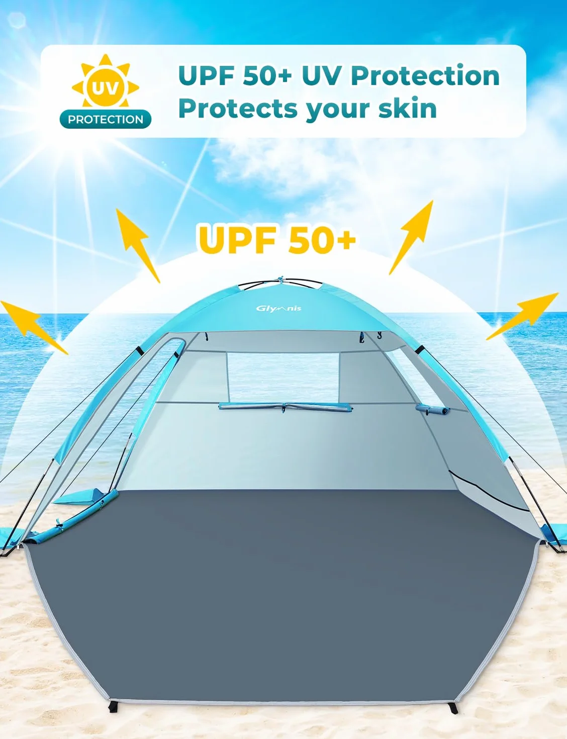 Tenda da Spiaggia Portatile UPF 50+ per 2-4 Persone con Cerniera