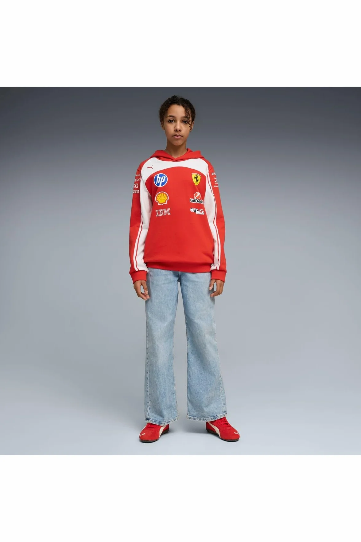 PUMA Scuderia Ferrari F1 2026 Felpa con Cappuccio Team Bambino Rosso