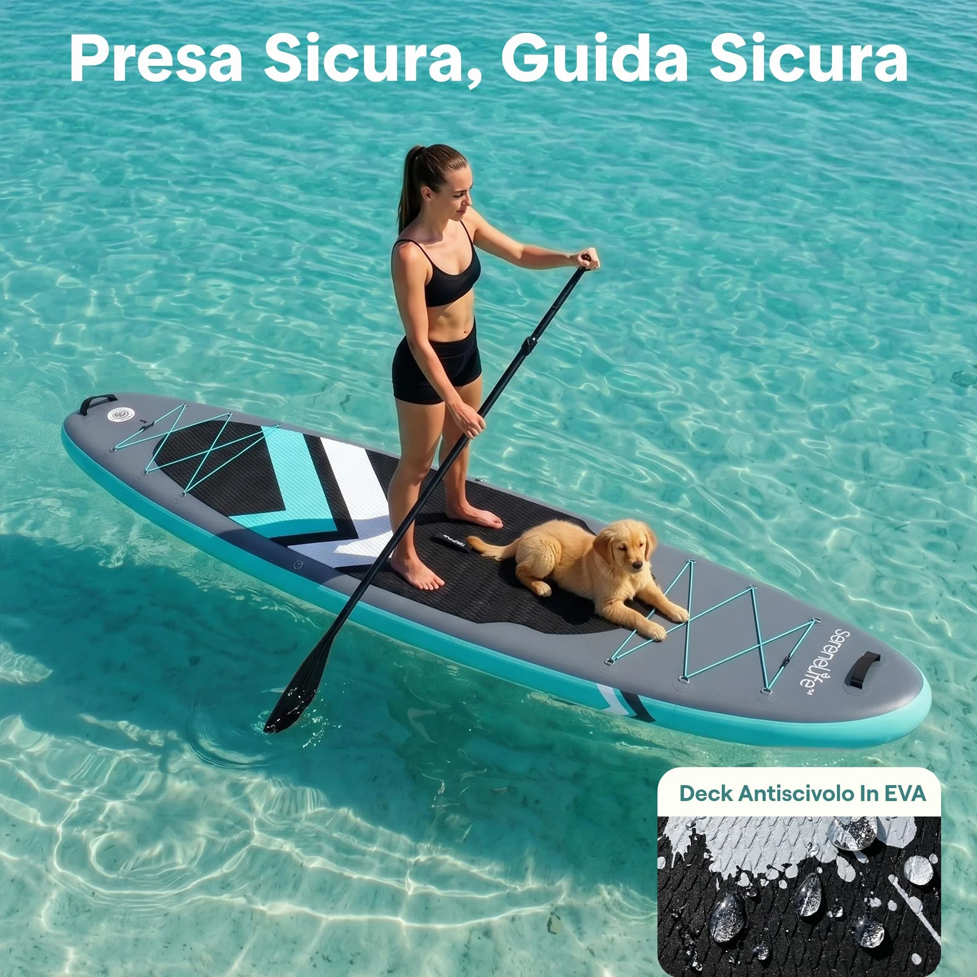 SereneLife SUP Gonfiabile Tavola Stand Up Paddle Board Ultraleggera Larga Stabile Deck EVA Antiscivolo Accessori Premium Capacità 159 kg