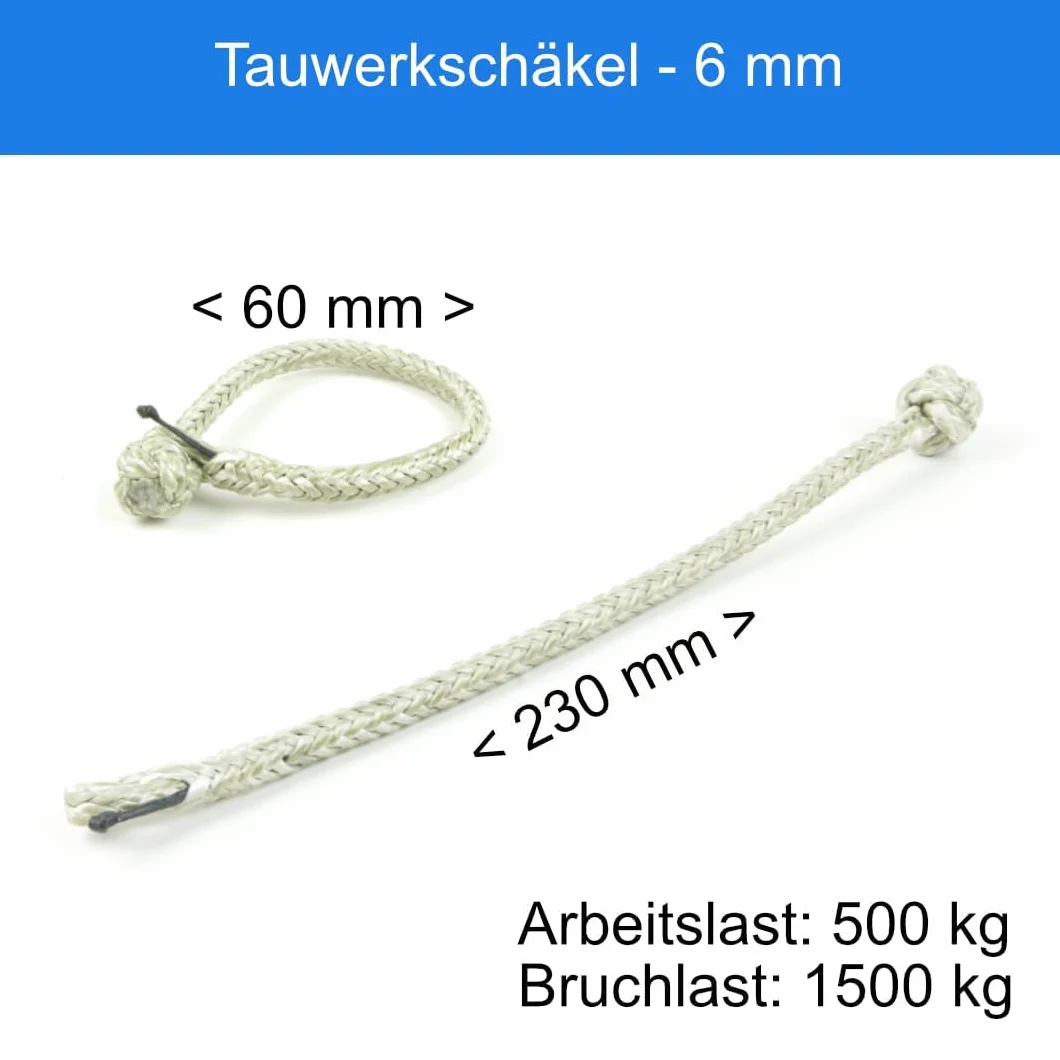 Grillo in Dyneema® con Apritore 6 mm Nero Fatto a Mano in Germania per Uso Marino