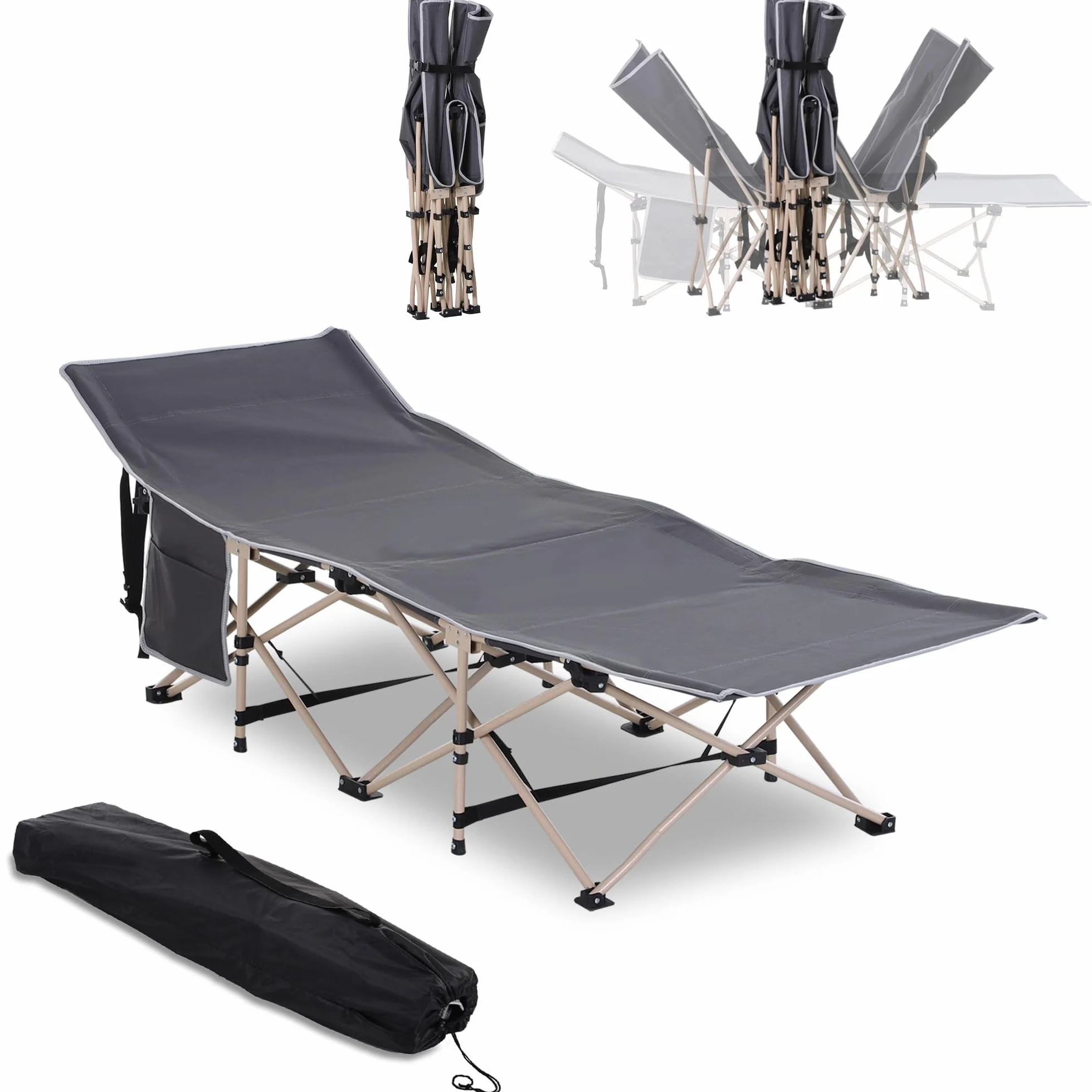 Outsunny Feldbett Campingbett mit Aufbewahrungstasche, Stahl Oxford 190x68x52 cm