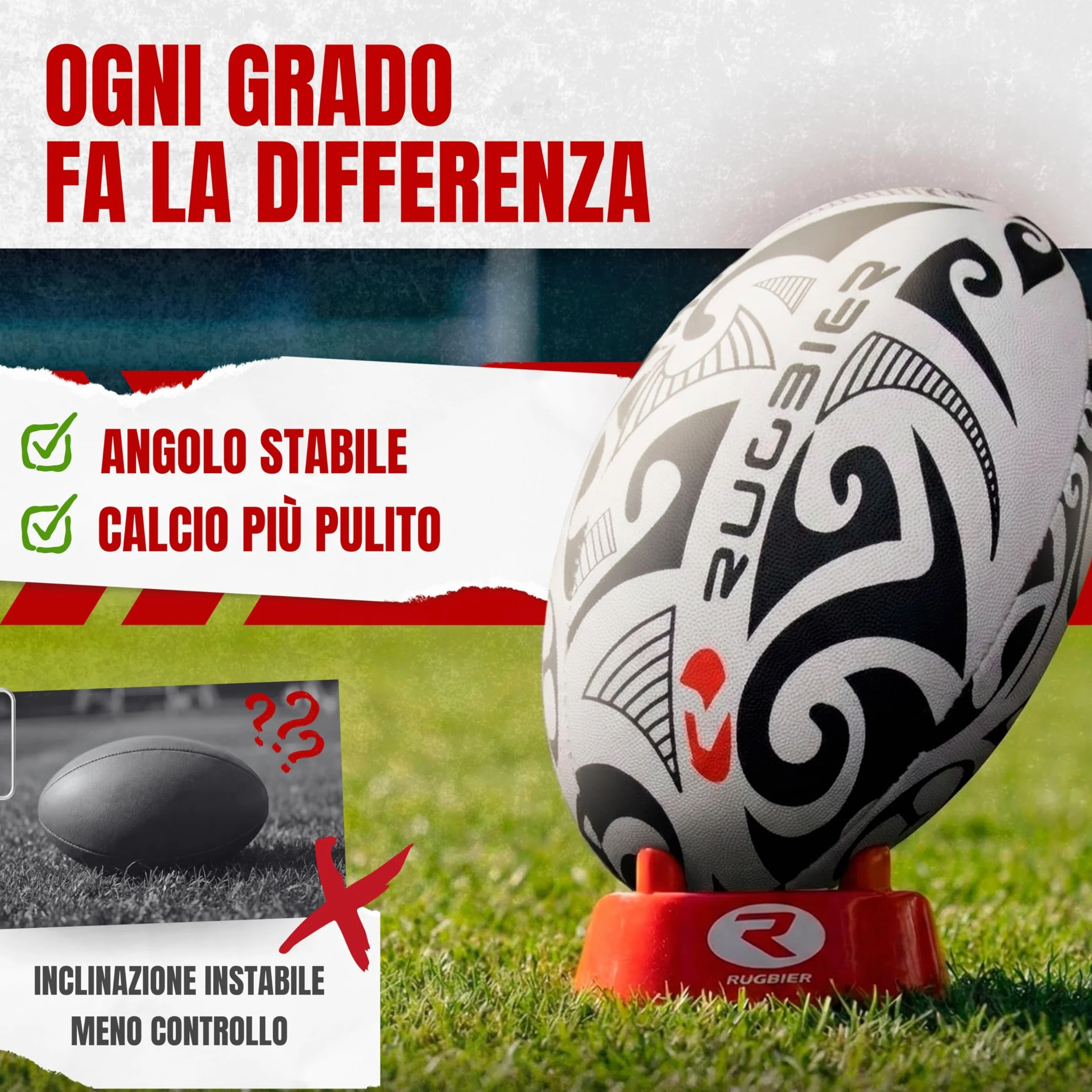 Tee da Rugby Professionale Standard Rosso – Supporto per Calci e Allenamento