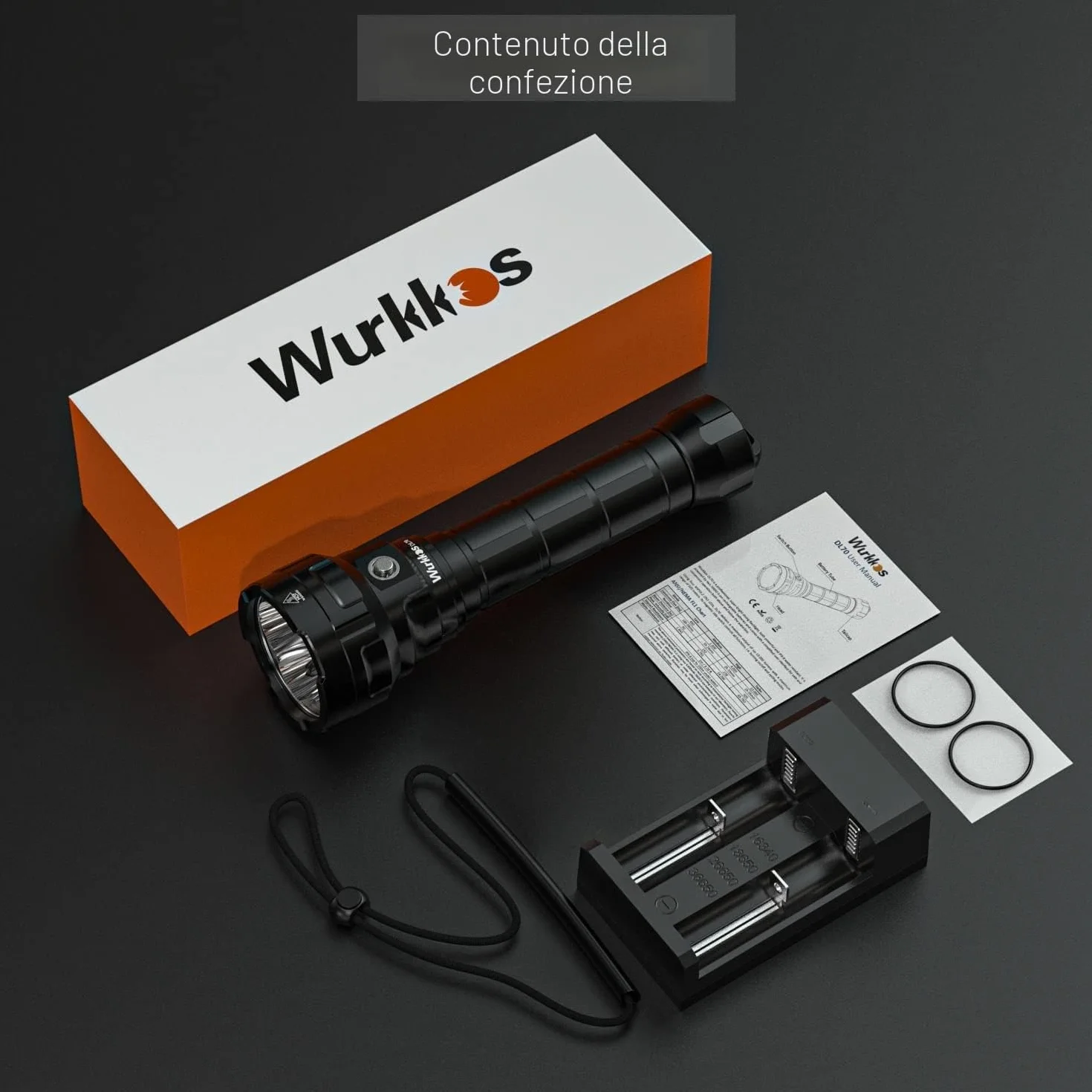 Wurkkos Torcia Subacquea 13.000 Lumen 4*XHP50.2 LED IPX-8 2x5000mAh Batterie Caricabatterie